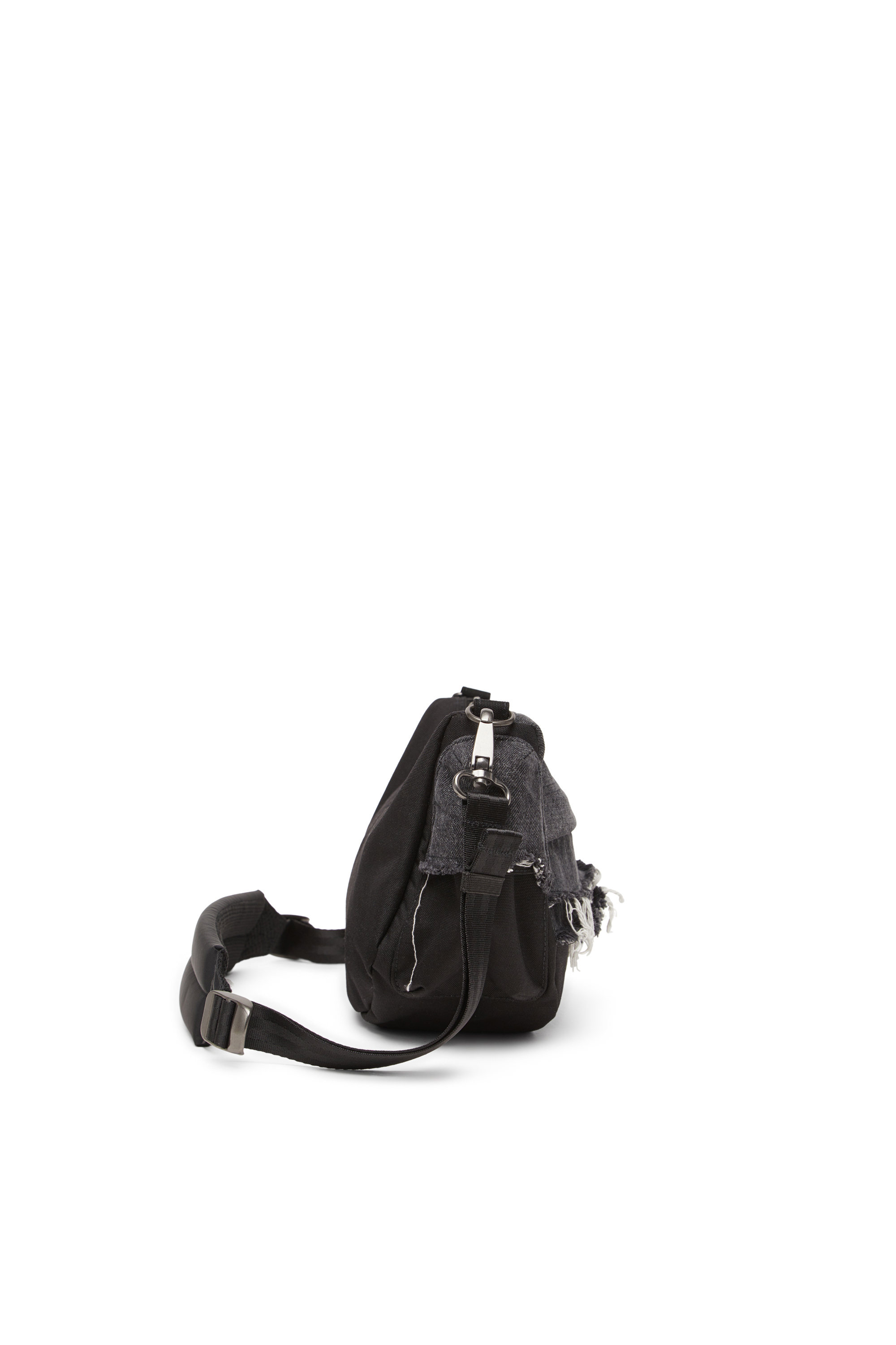 Diesel - DIESEL SHOULDER BAG, Unisex's Shoulder bag in destroyed denim and CORDURA® in Black - 4
