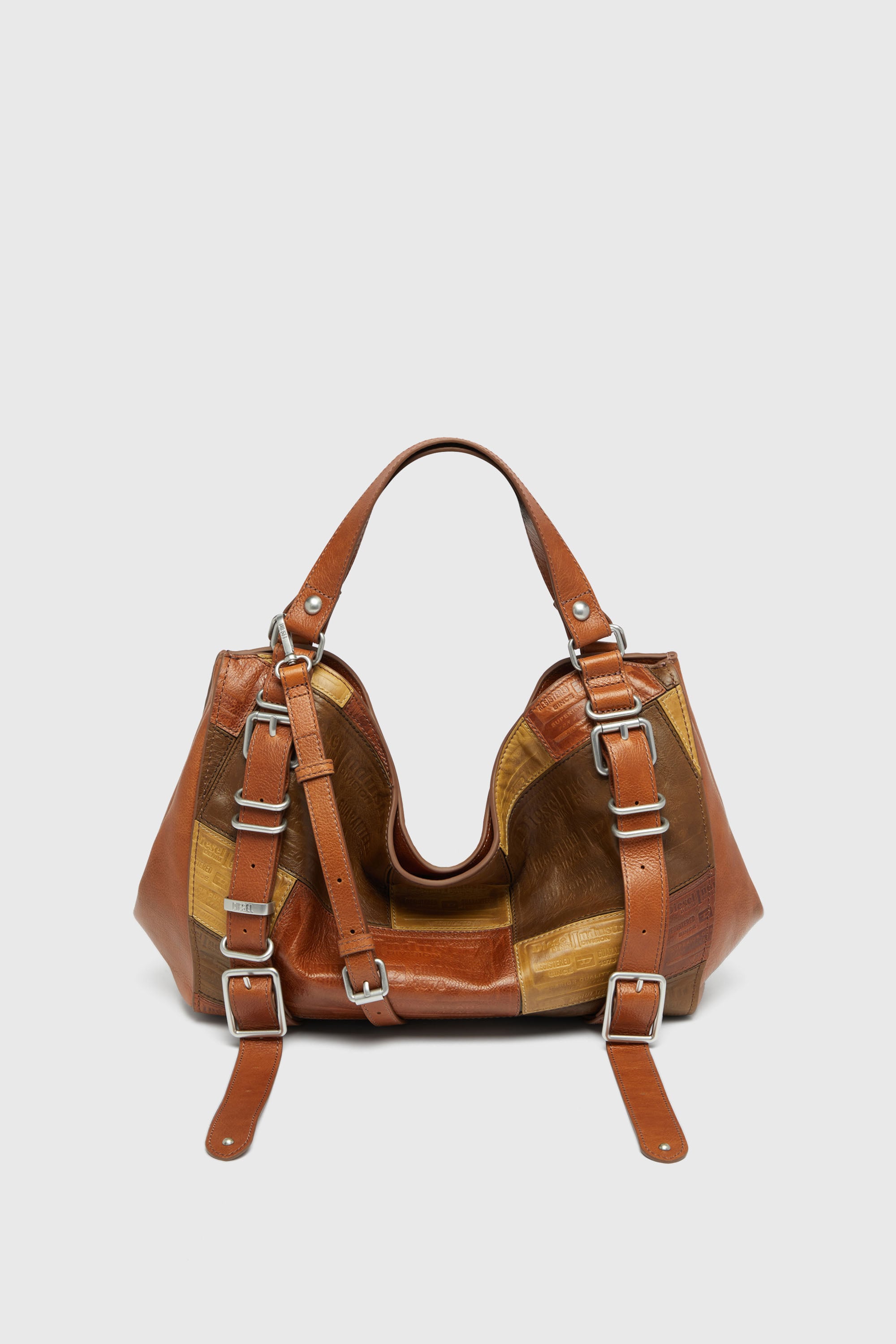 Diesel - D-ONE TOPHANDLE M, Unisex's D-One-Medium top-handle bag in patchwork leather in Brown - 1