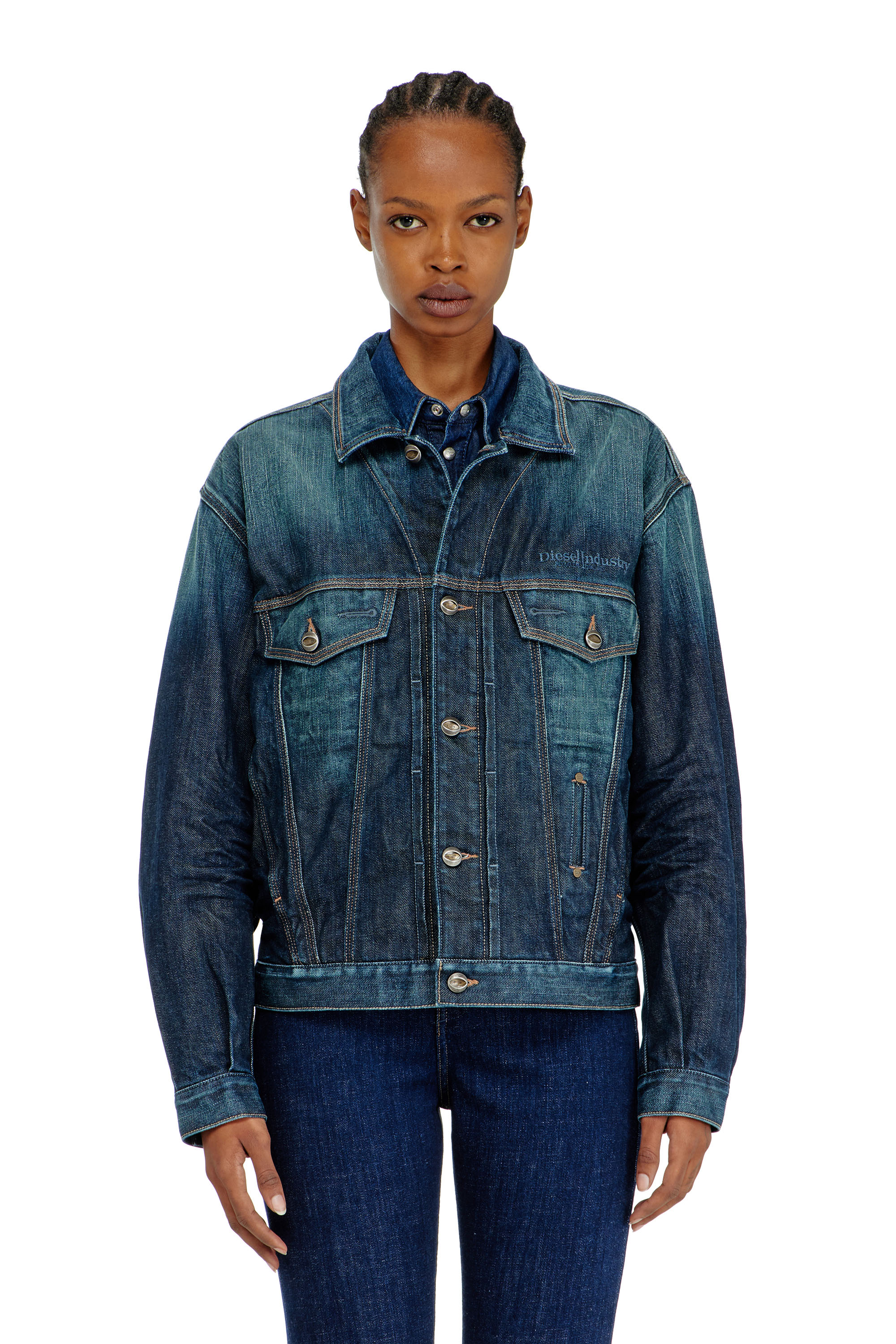 Diesel - D-DENVER-CL, Unisex's Trucker jacket in selvedge denim in Dark Blue - 1