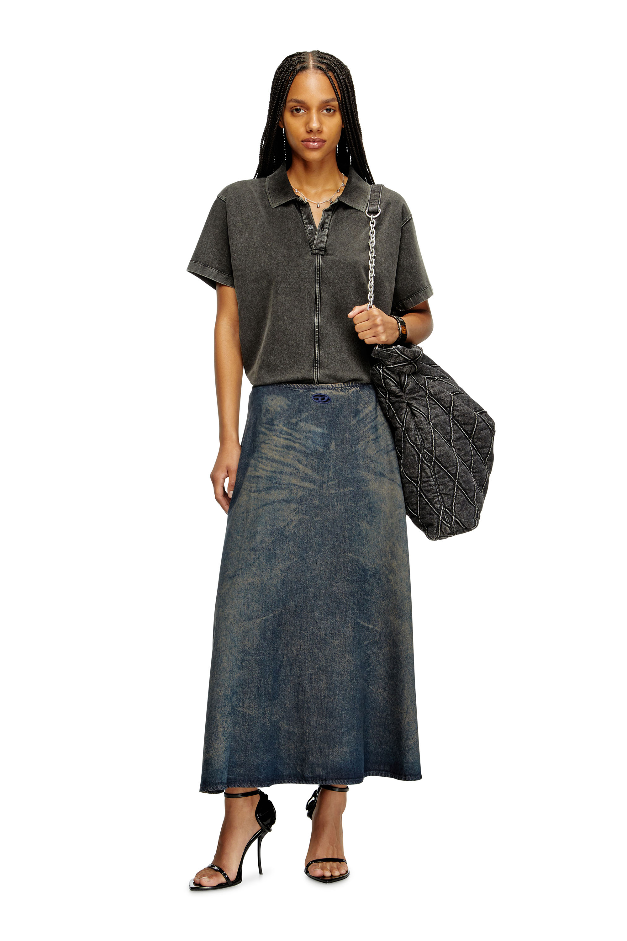 DE-ANNIE-S, Blue Diesel - DE-ANNIE-S, Woman's Full skirt in fluid dirt-effect denim in Blue - 1