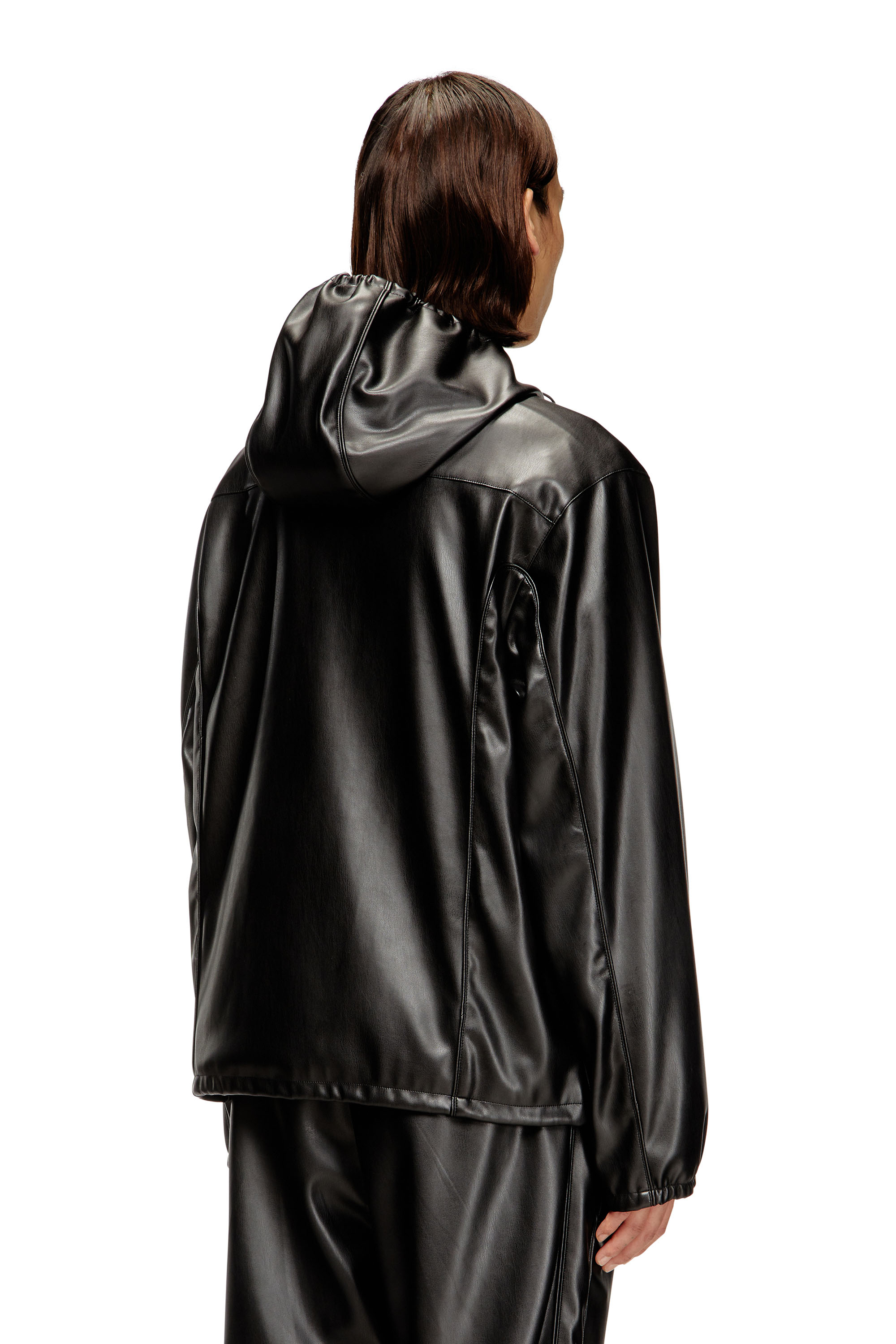 Diesel - J-HIVES-PGBX, Man's Hooded windbreaker in coated fabric in Black - 4