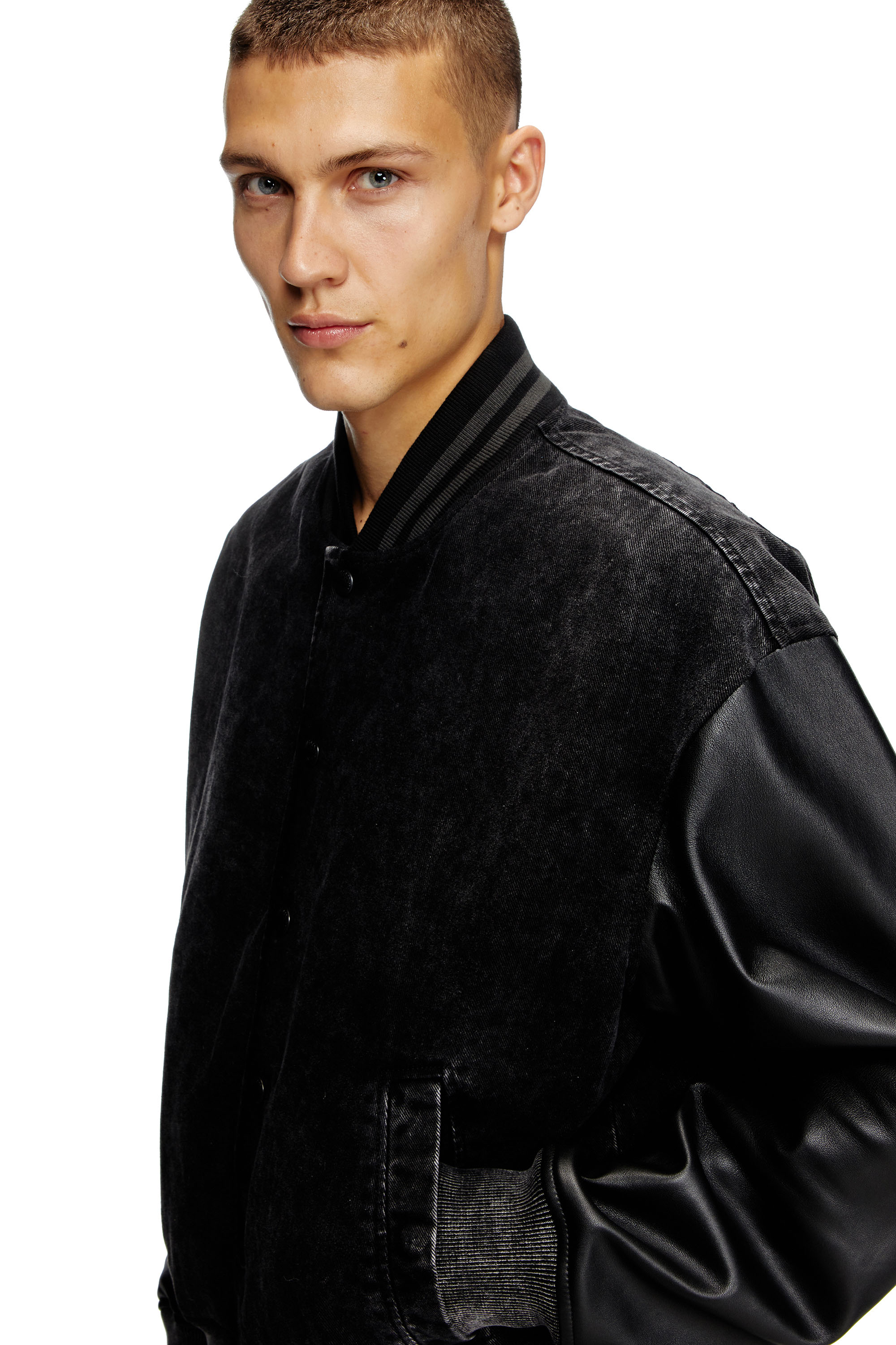 Diesel - L-NYN, Man's Denim and leather bomber jacket in Black - 5