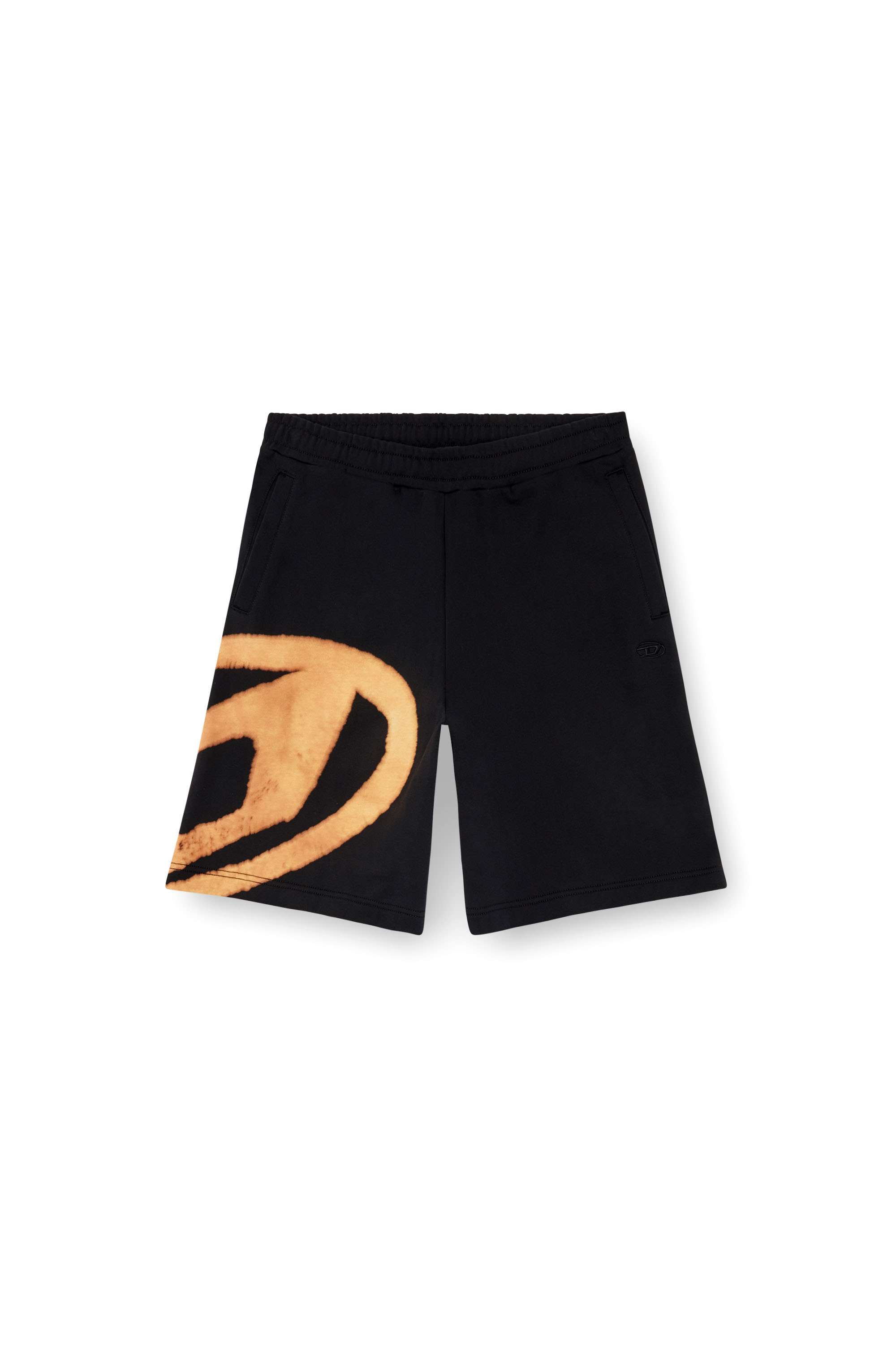 Diesel - P-CROW-BLEACH, Man's Sweat shorts with bleached logo in Black/Orange - 2