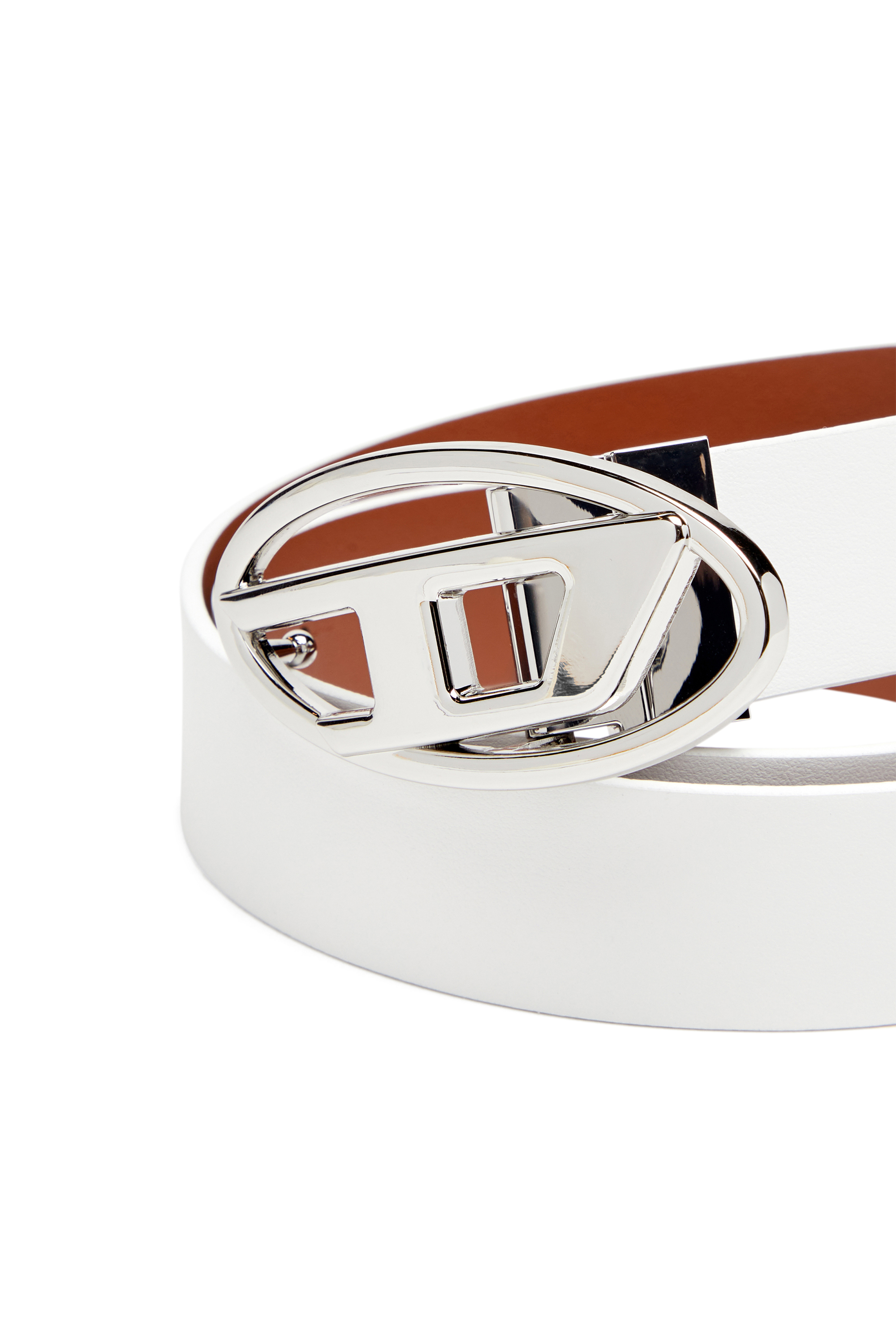 Diesel - B-1DR W REV II 30, Woman's Reversible leather belt with Oval D buckle in White - 3