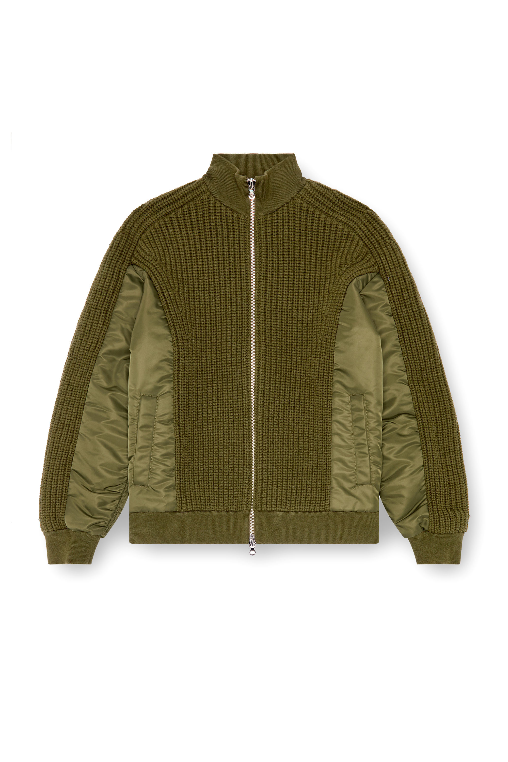 Diesel - K-ARRE, Man's Zip-up cardigan in wool and nylon in Military Green - 3