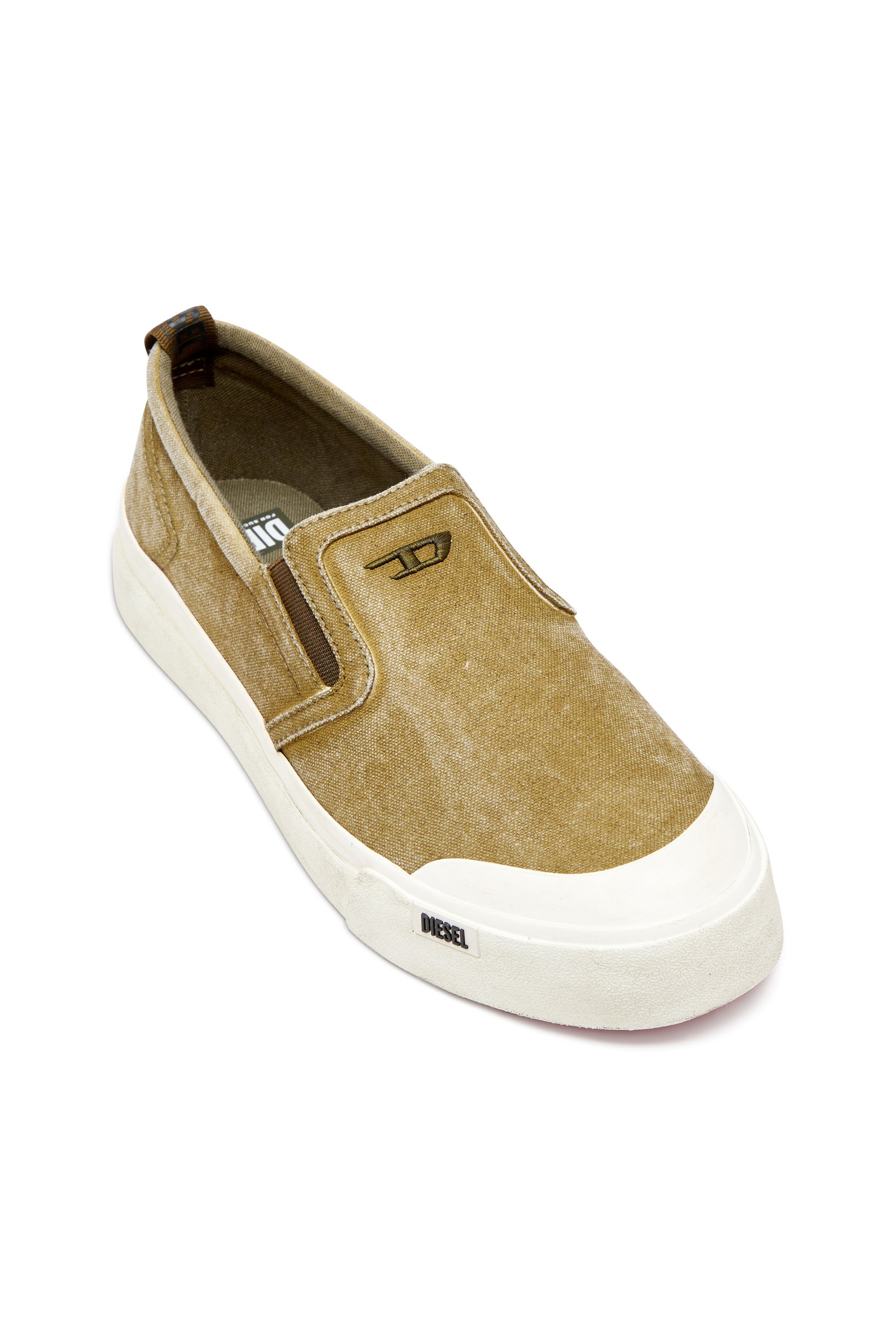 Diesel - S-ATHOS SLIP ON, Man's S-Athos-Canvas slip-on sneakers with D embroidery in Light Brown - 6