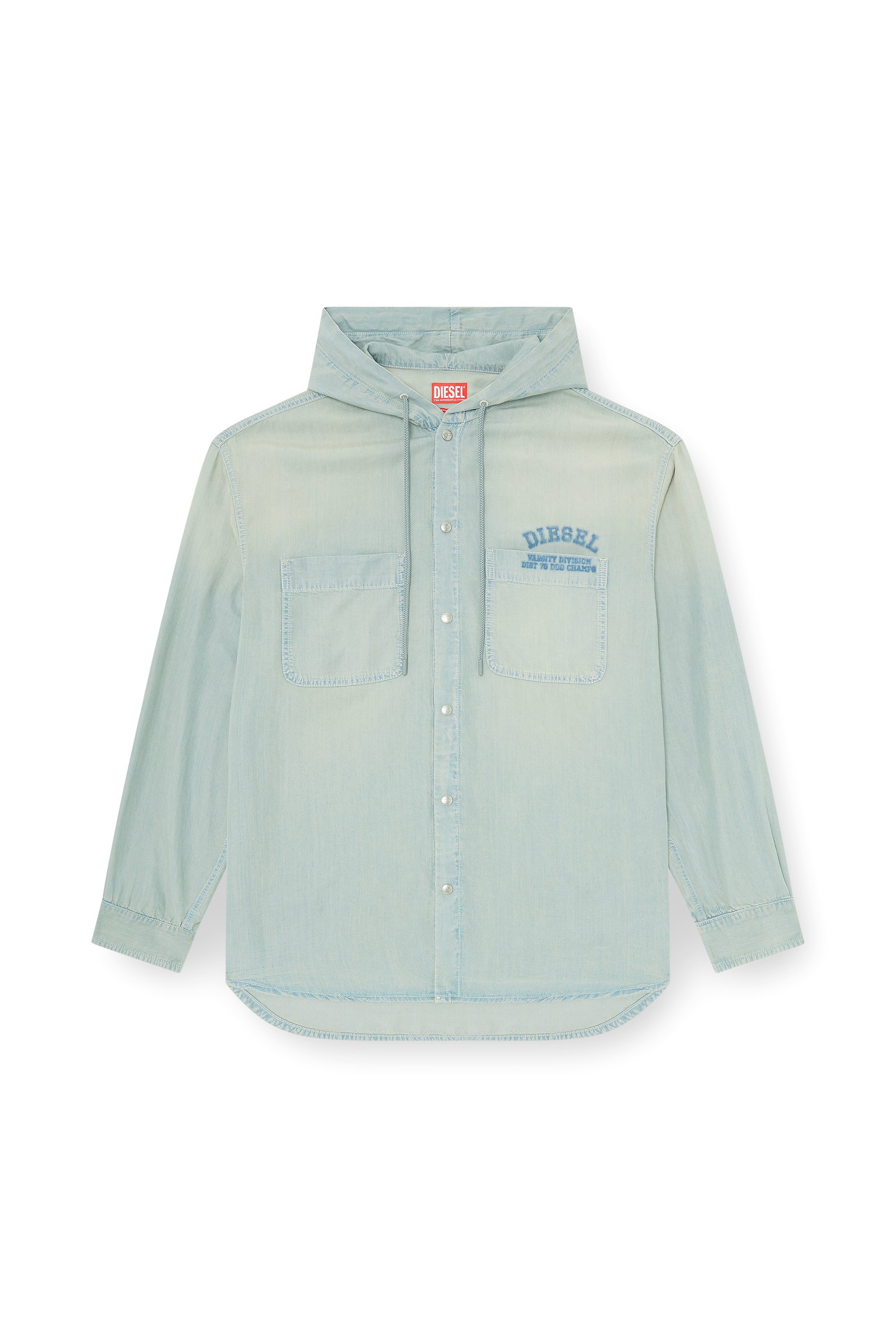 Diesel - D-DEWNY-HOOD-S3, Man's Overshirt in fluid dirt-effect denim in Light Blue - 3