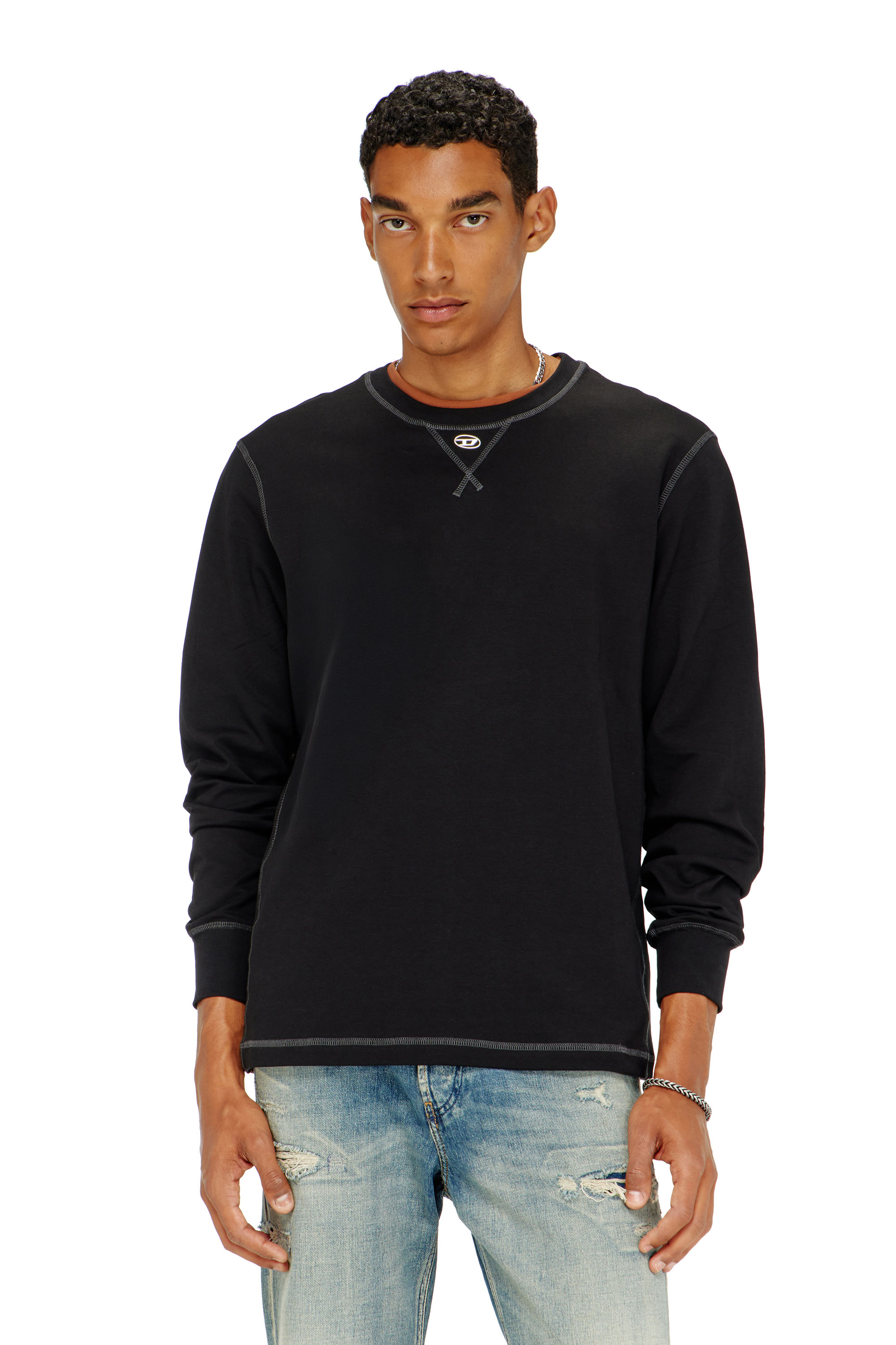 Diesel - T-MADJUST-LS-TR, Man's Cotton long-sleeve T-shirt with Oval D in Dark grey - 3