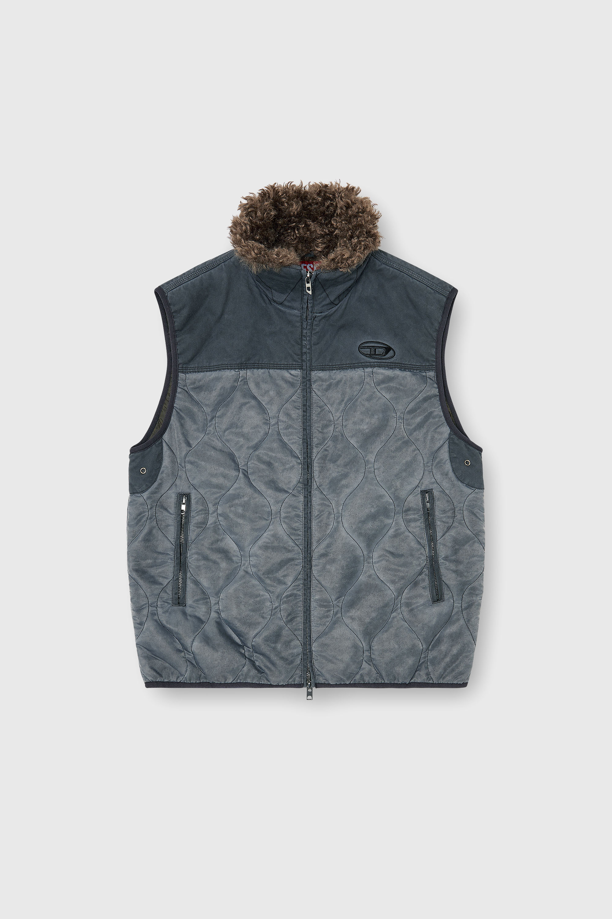 Diesel - J-ALVAR, Man's Quilted vest with fluffy neck lining in Dark grey - 2