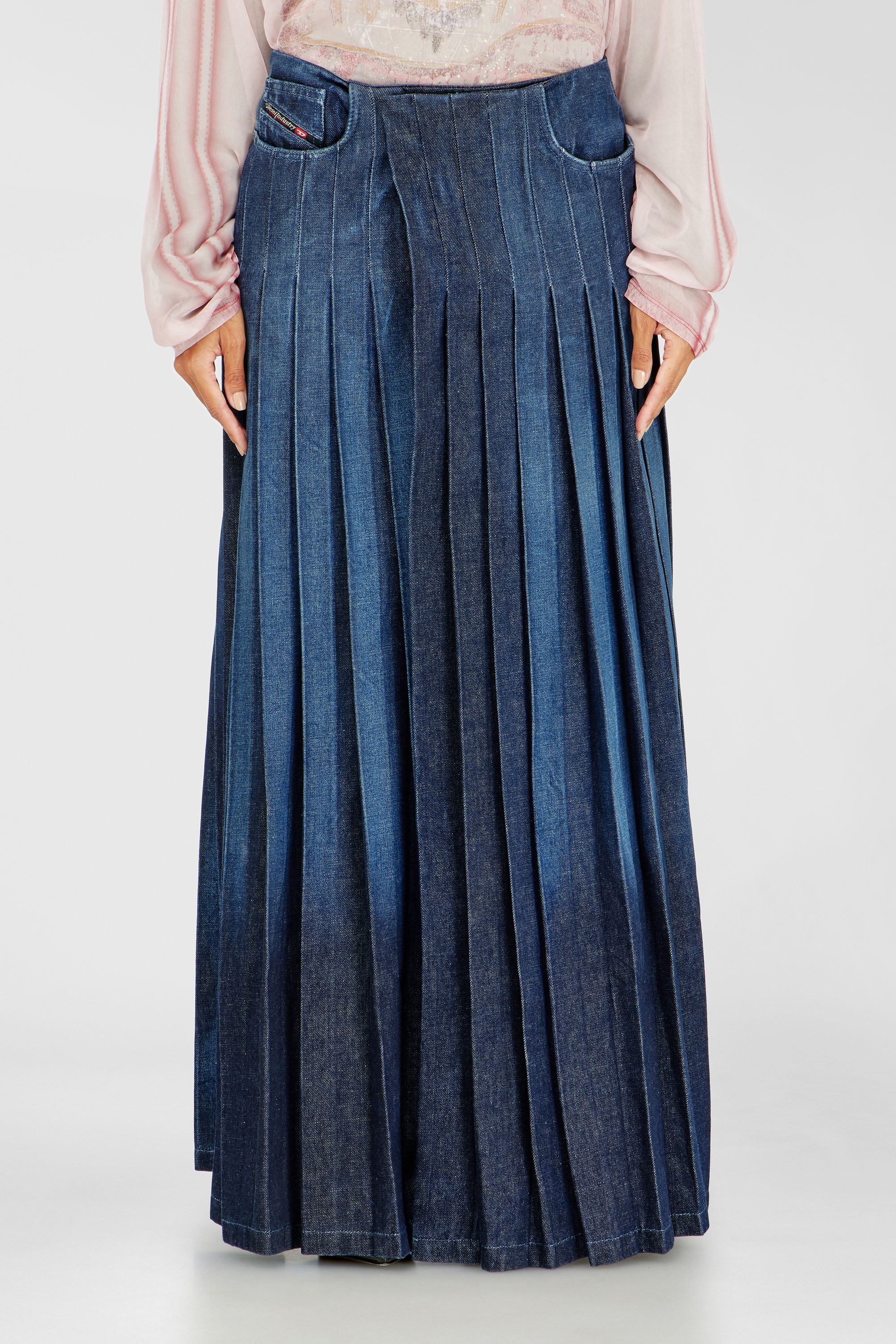 Diesel - D-QUILTY-FSJ1, Unisex's Long wrap skirt in pleated denim in Dark Blue - 2