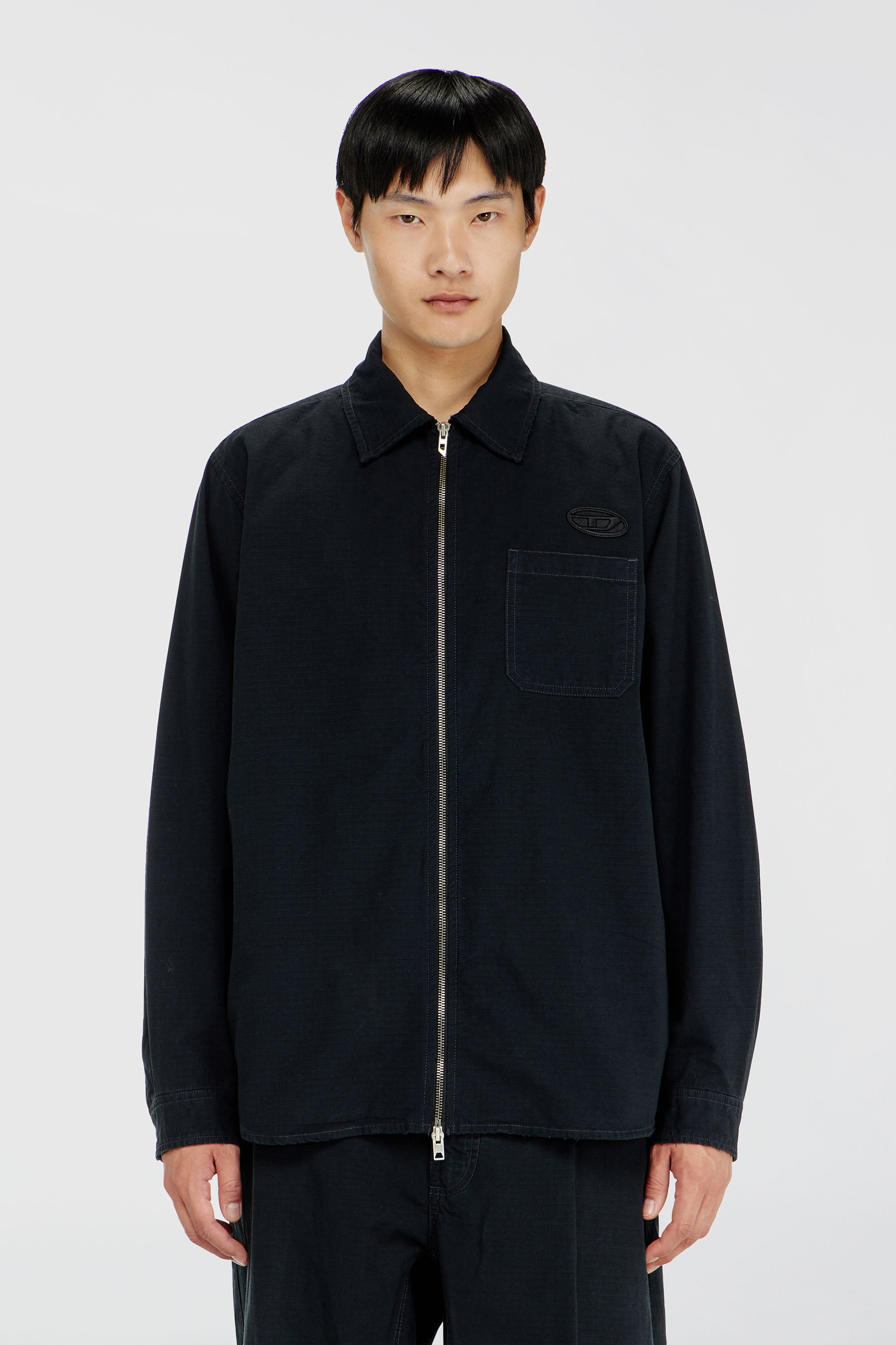 Diesel - S-ALIAS-ZIP, Man's Ripstop shirt with zip closure in Black - 3