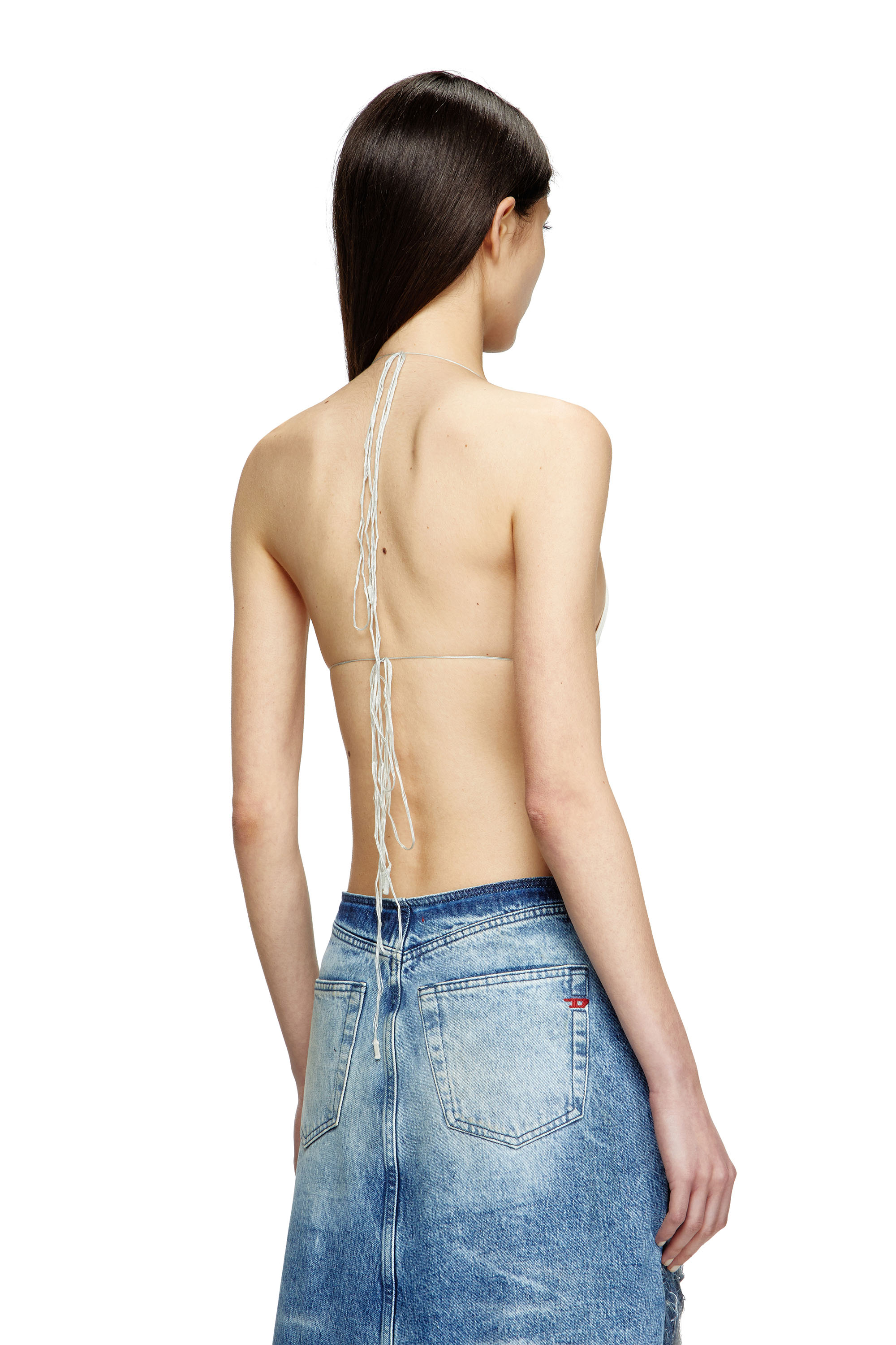 Diesel - DE-BIKINY-FSG, Woman's Triangle top in jacquard denim with floating threads in White - 3