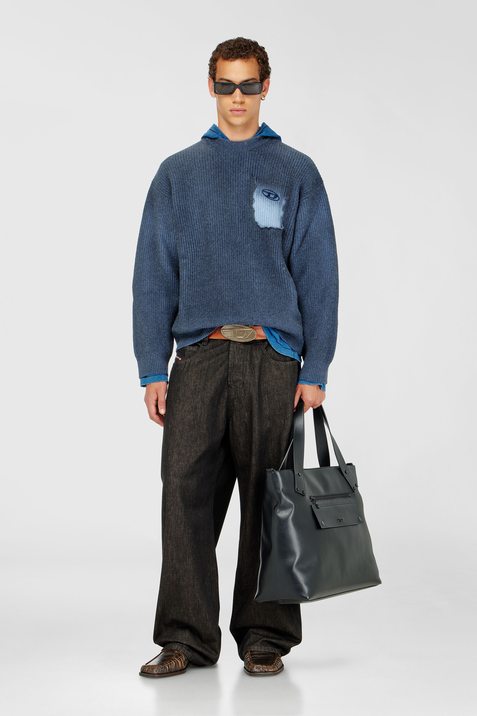 Diesel - K-PICKLER, Man's Wool-blend jumper with mock pocket in Dark Blue - 1