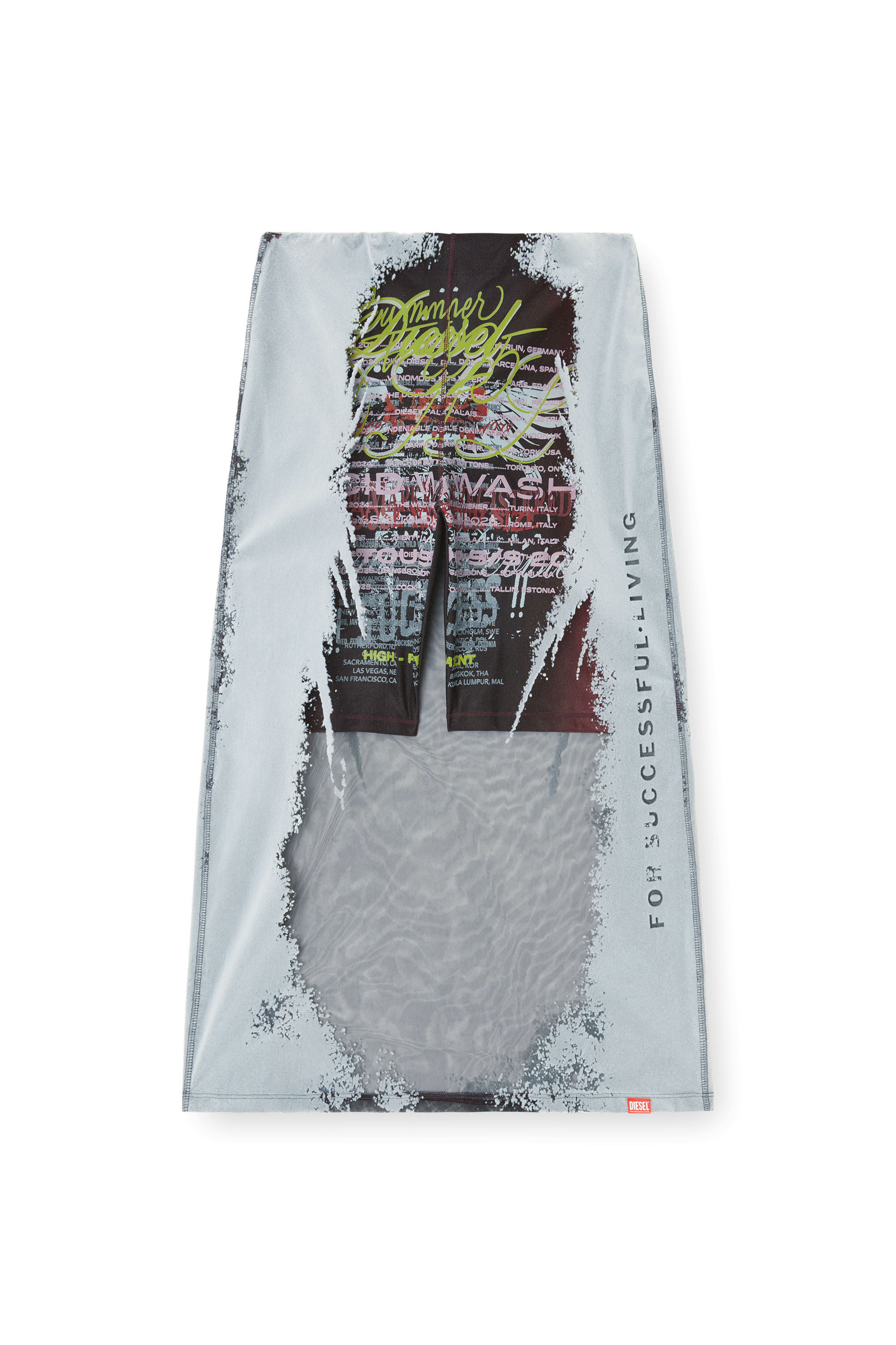 O-LYAC, Black/Grey Diesel - O-LYAC, Woman's Layered midi skirt with lyrics print in Black/Grey - 2