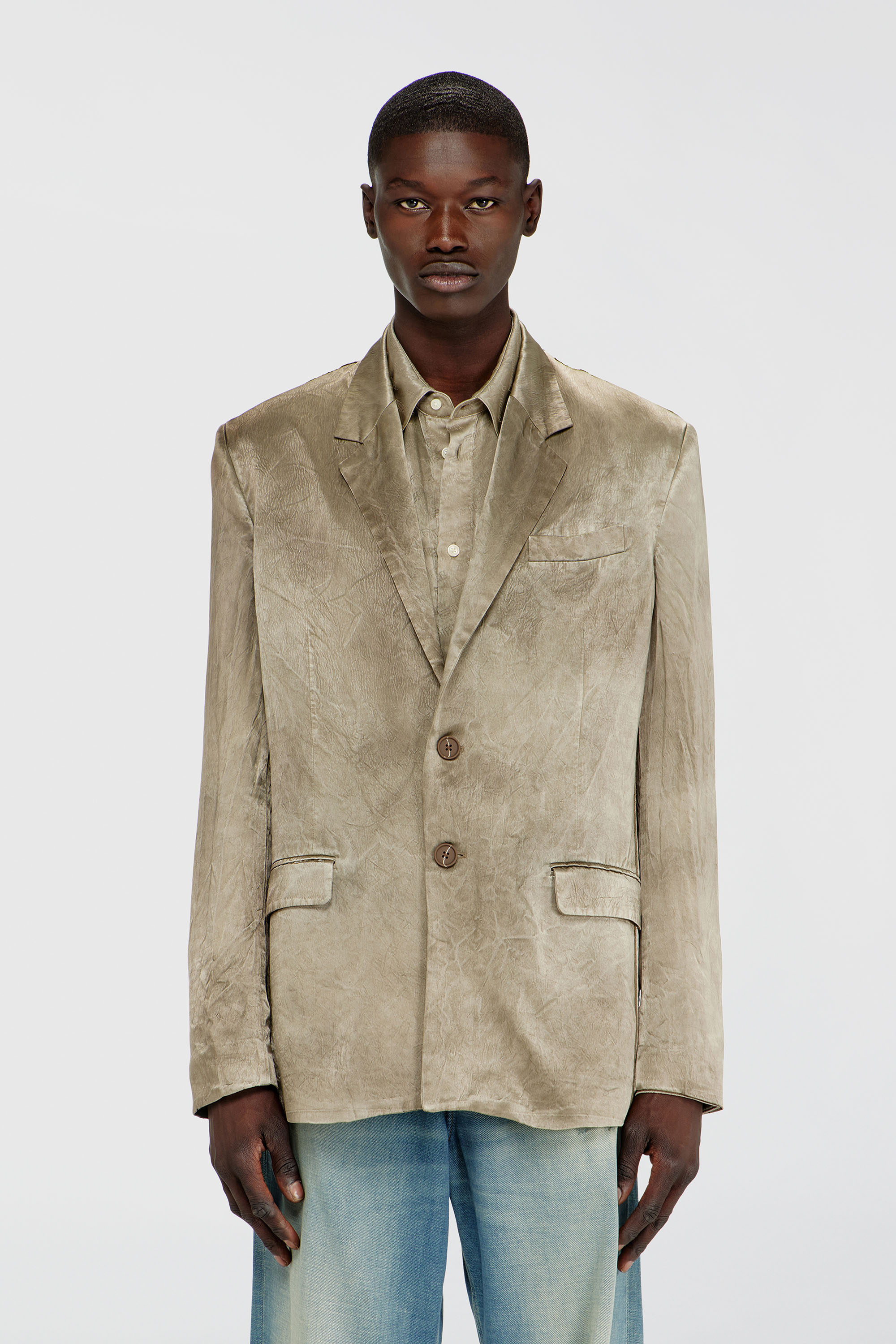 Diesel - J-ANDRE, Man's Blazer in wrinkled satin in Light Brown - 1