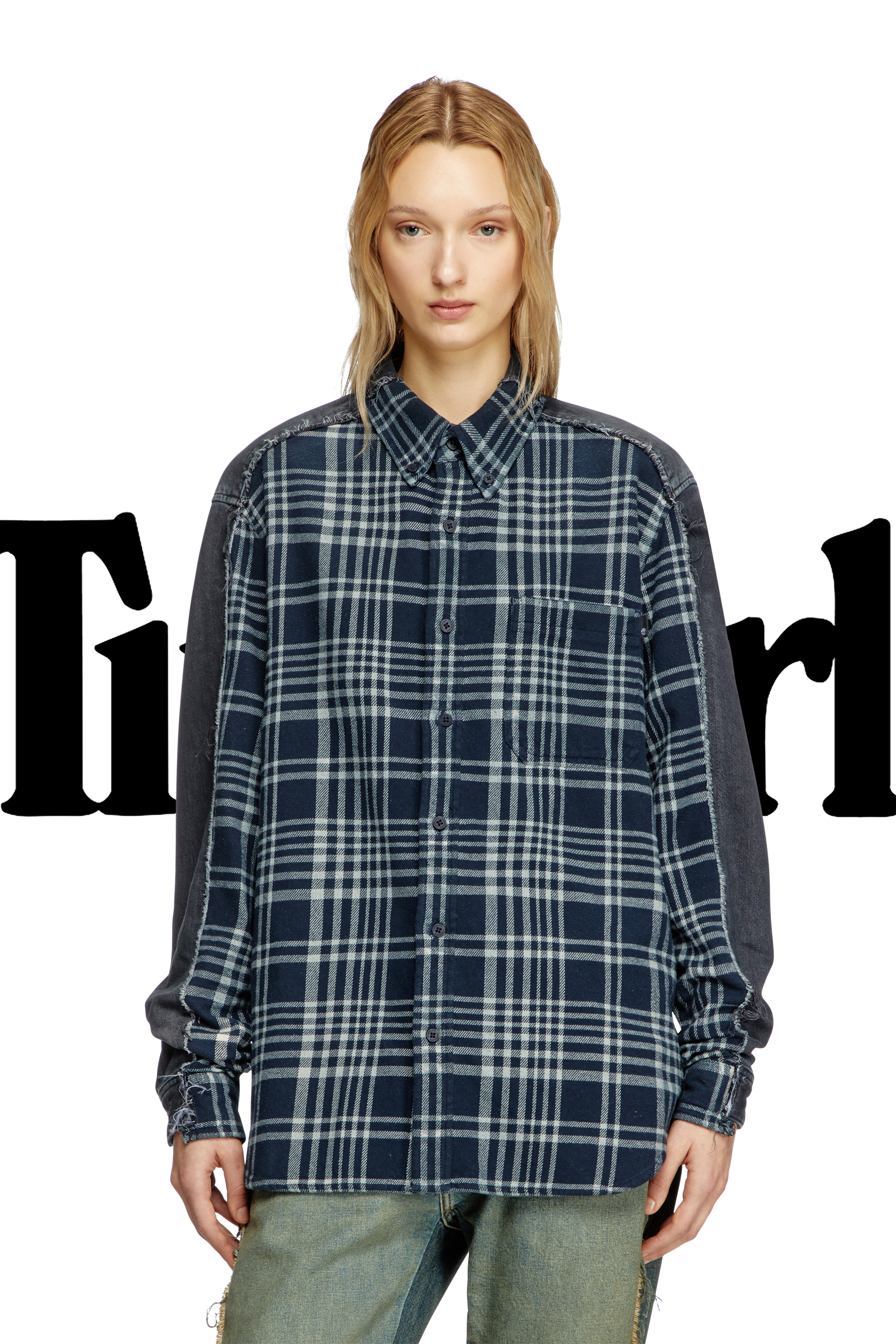 Diesel - Shirt Dieseloves 6B, Unisex's Overdyed check and denim shirt in Blue/Black - 7