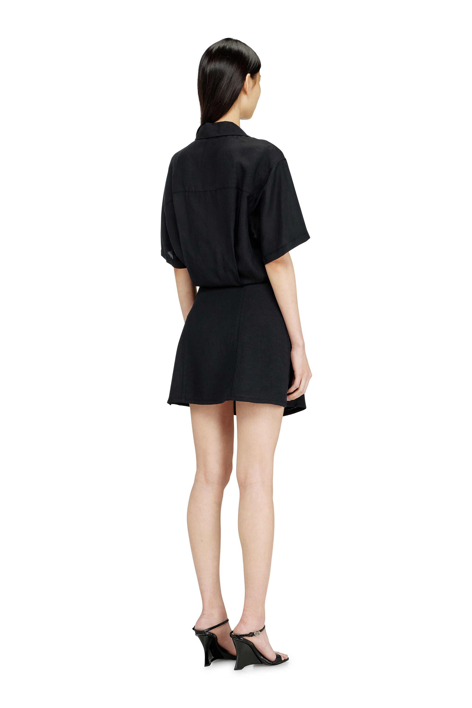 Diesel - D-STALL, Woman's Linen-blend mini dress with waist knot in null - 3