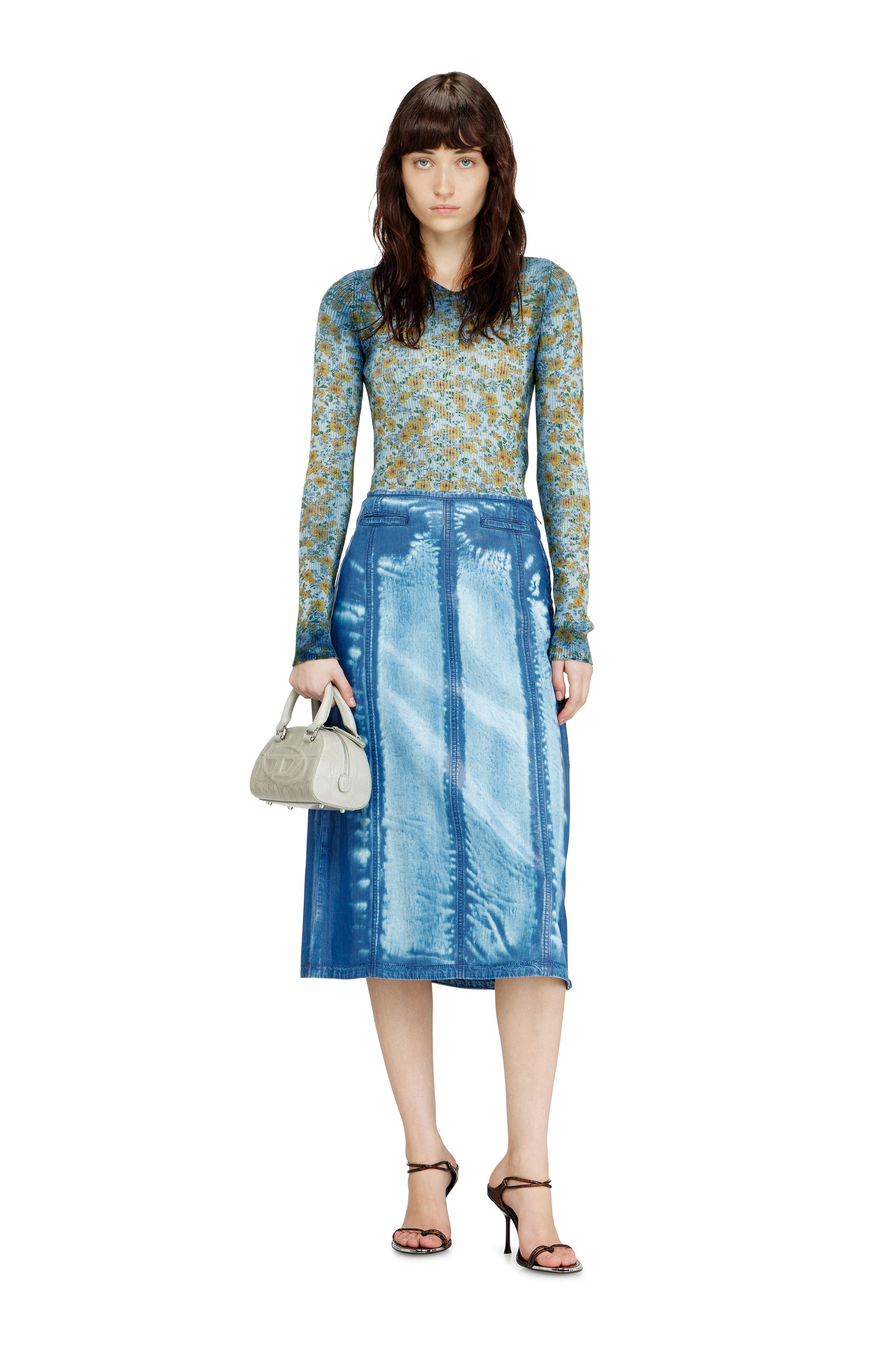 Diesel - M-EGE, Woman's Rib-knit top with floral X-ray effect in Blue - 2