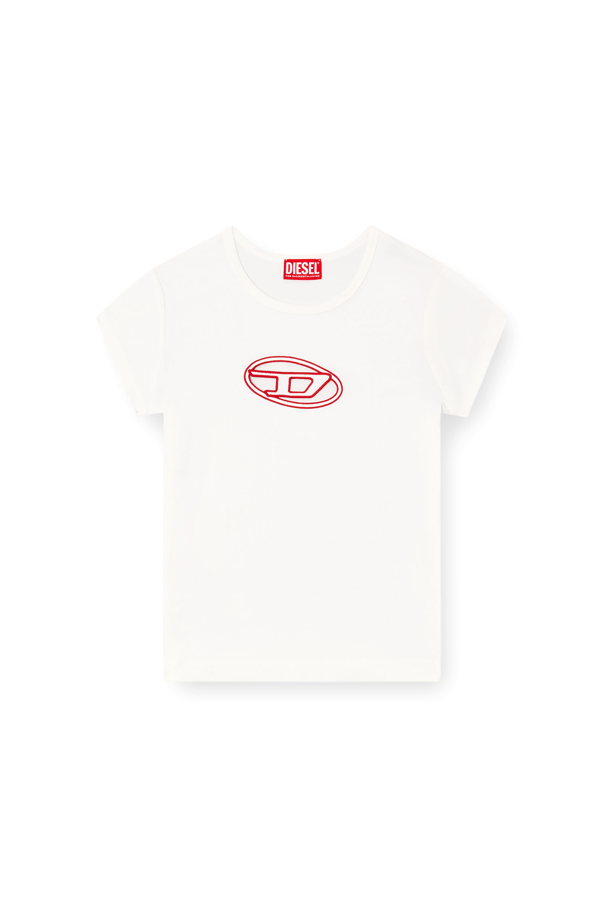 Diesel - T-ANGIE, Woman's T-shirt with peekaboo logo in White/Red - 3