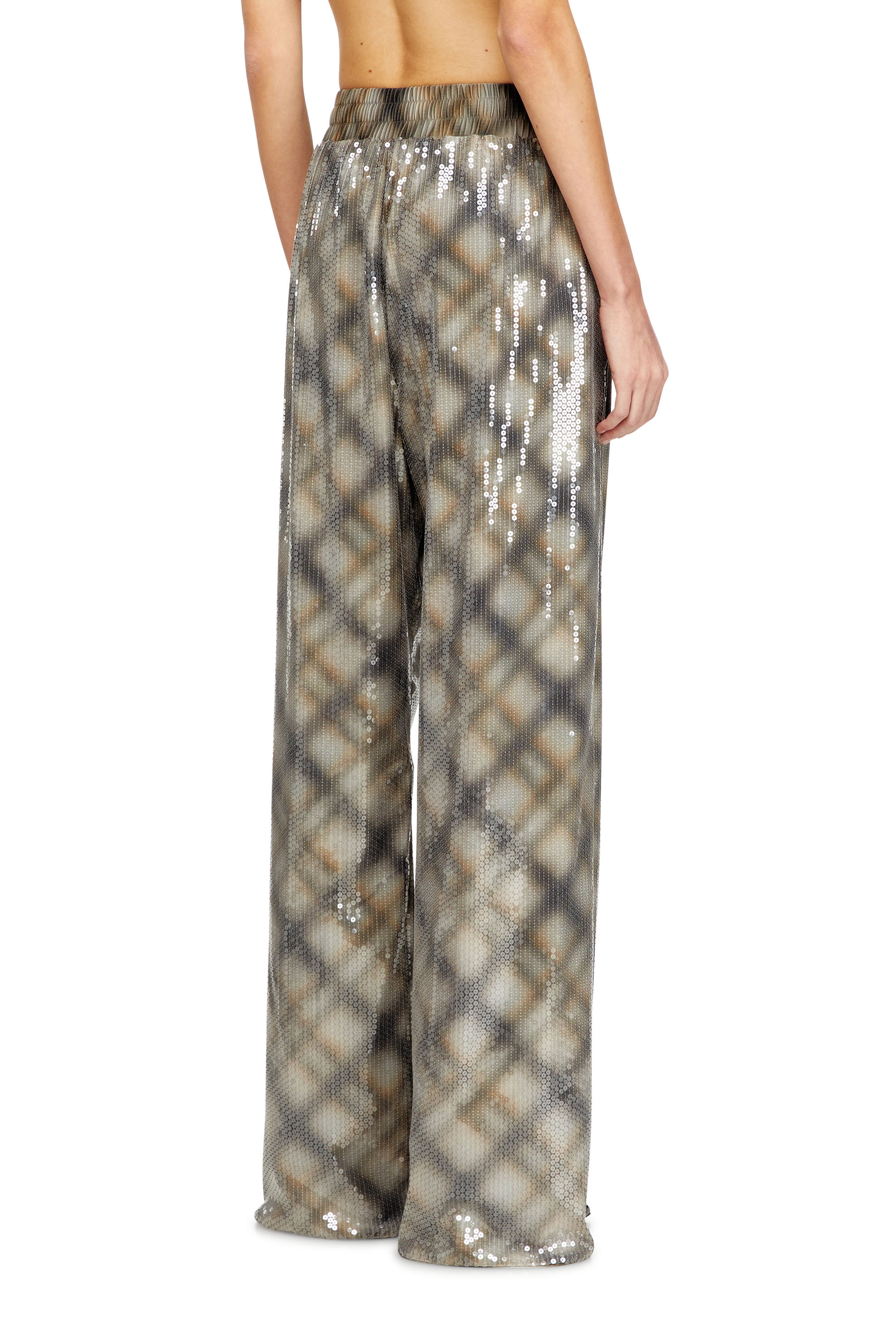 Diesel - P-ERQUEEN, Woman's Sequined pants in with plaid design in Beige/Grey - 3