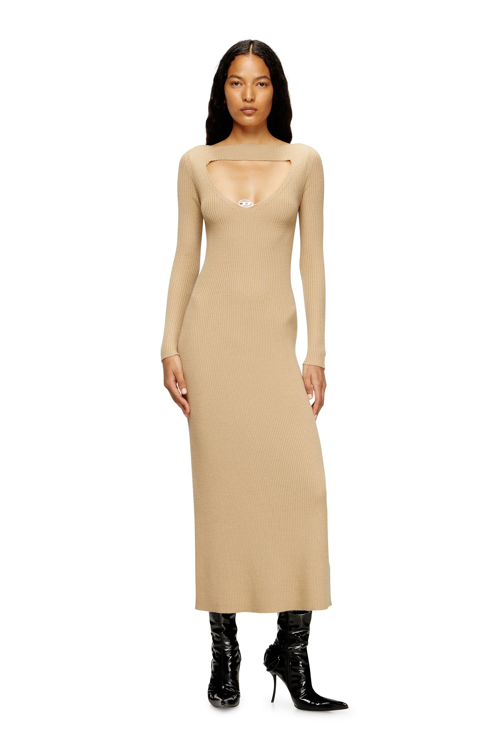 Diesel - M-OLONI, Woman's Midi wool dress with inlay in null - 2
