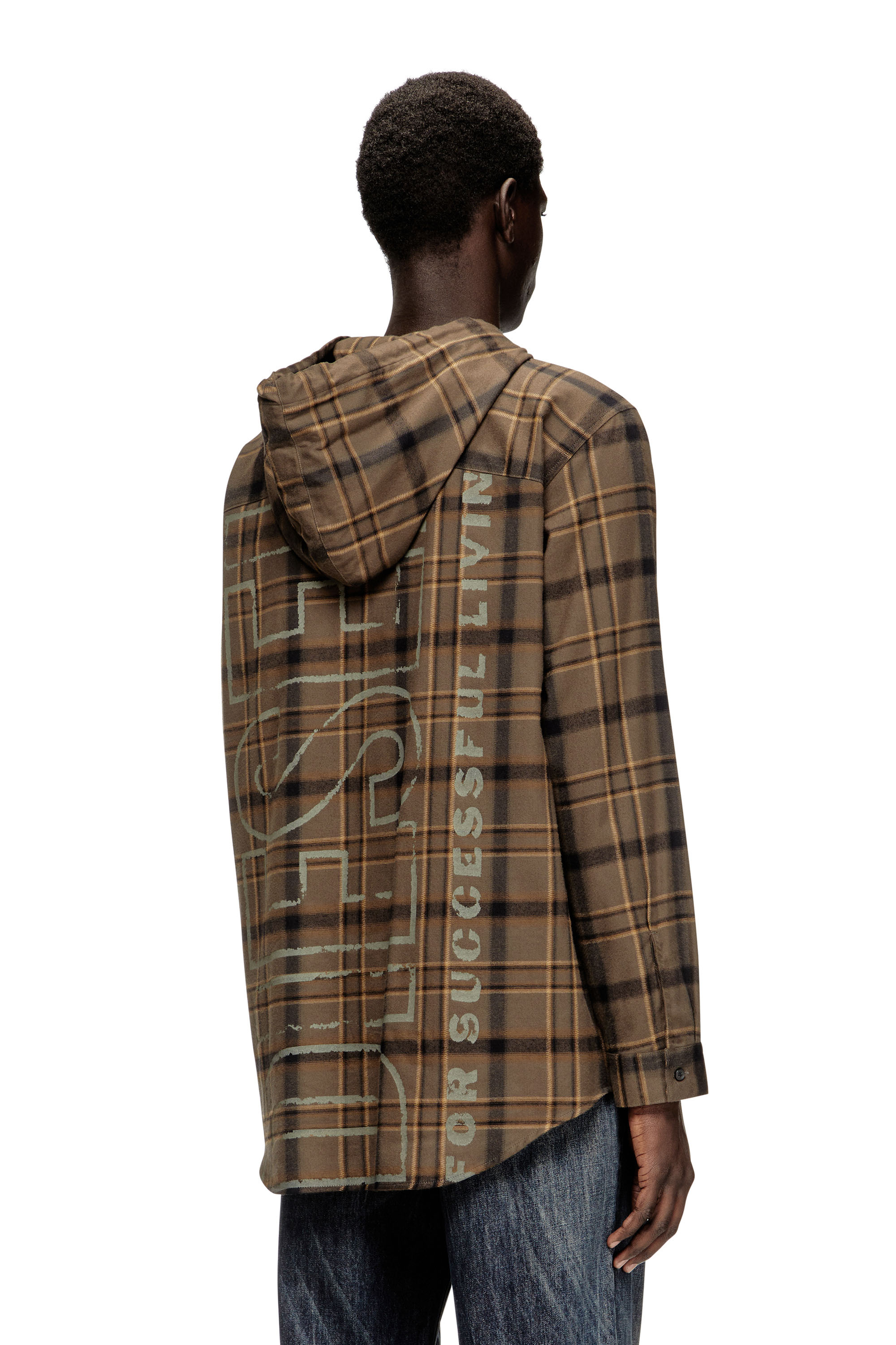 Diesel - S-IX, Man's Hooded shirt in check flannel with logo in null - 3