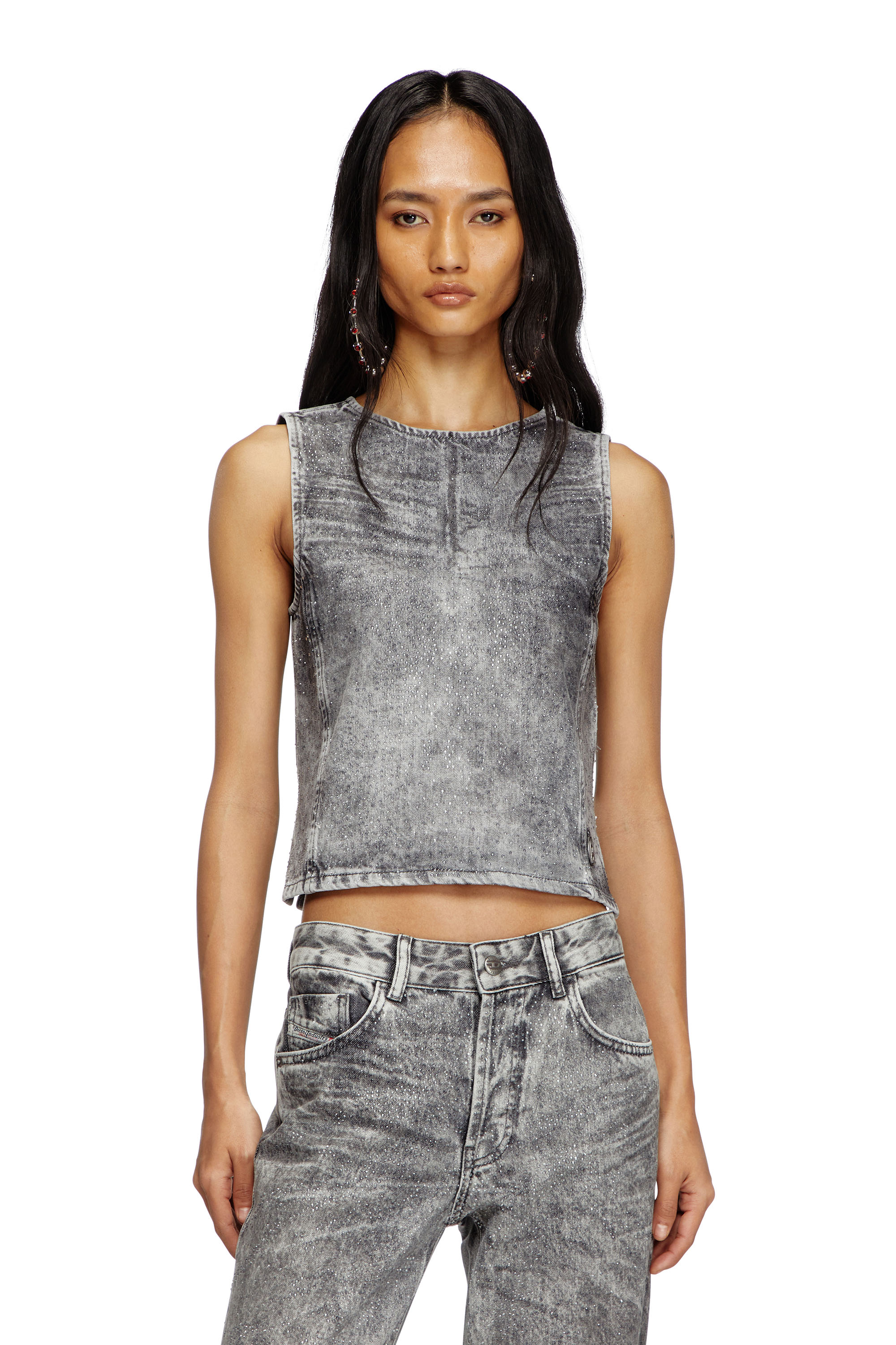 Diesel - DE-PINAR-S, Woman's Sleeveless top in crystal denim in Dark grey - 1