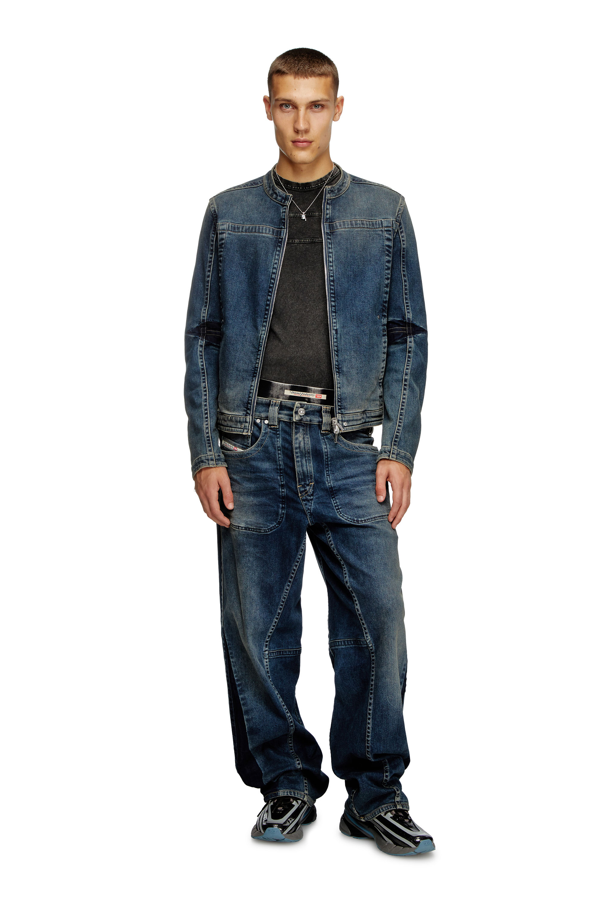 Diesel - D-GLORY-RE, Man's Moto jacket in Rehab denim in Dark Blue - 3