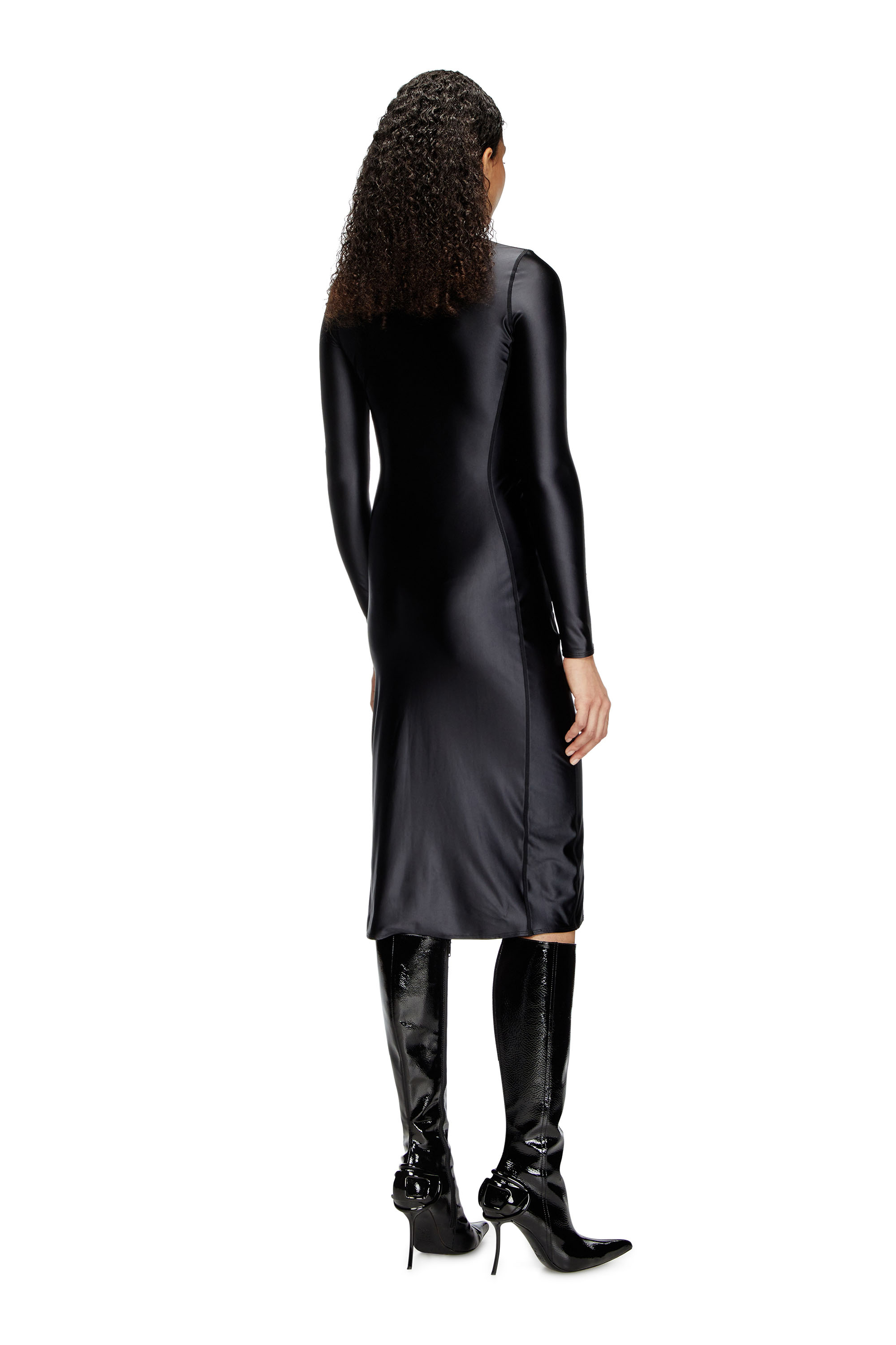 Diesel - D-SILVER, Woman's Mock collar long-sleeve midi dress with chintz finish in Black - 3