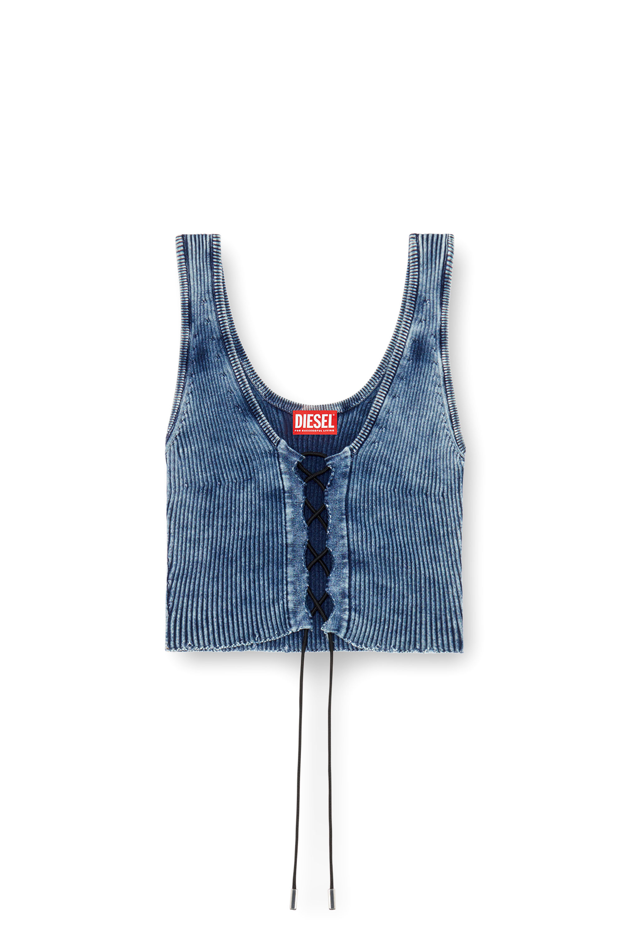 Diesel - M-ADONE, Woman's Cropped lace-up tank top in indigo knit in Blue - 3