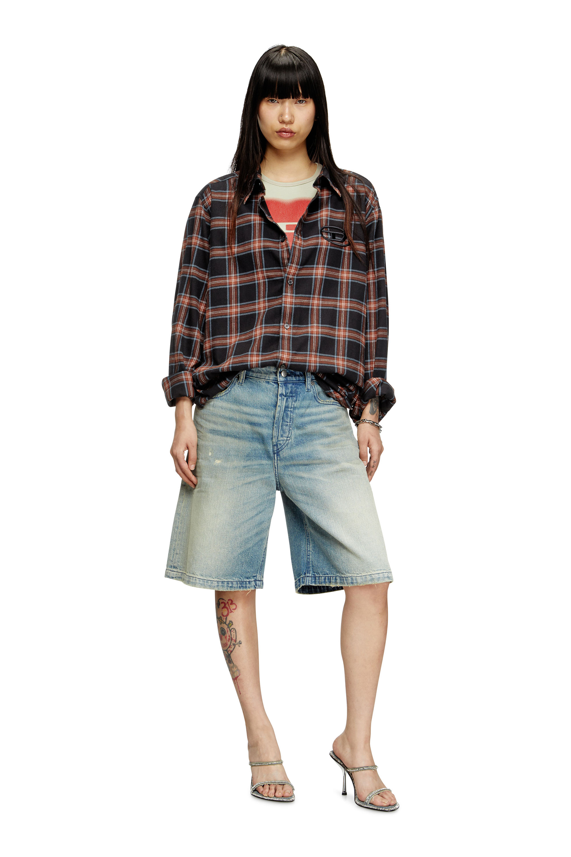 DE-SIRE-SHORT, Light Blue Diesel - DE-SIRE-SHORT, Woman's Shorts in worn-effect denim in Light Blue - 1