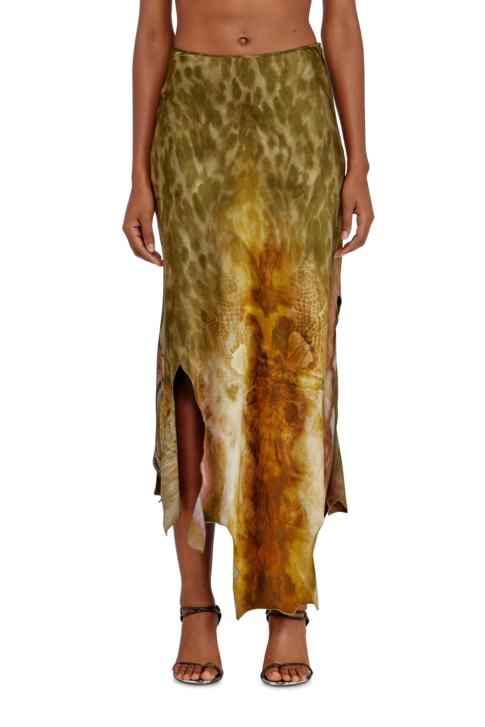 Diesel - O-TORN, Woman's Long asymmetrical skirt in printed satin in null - 1