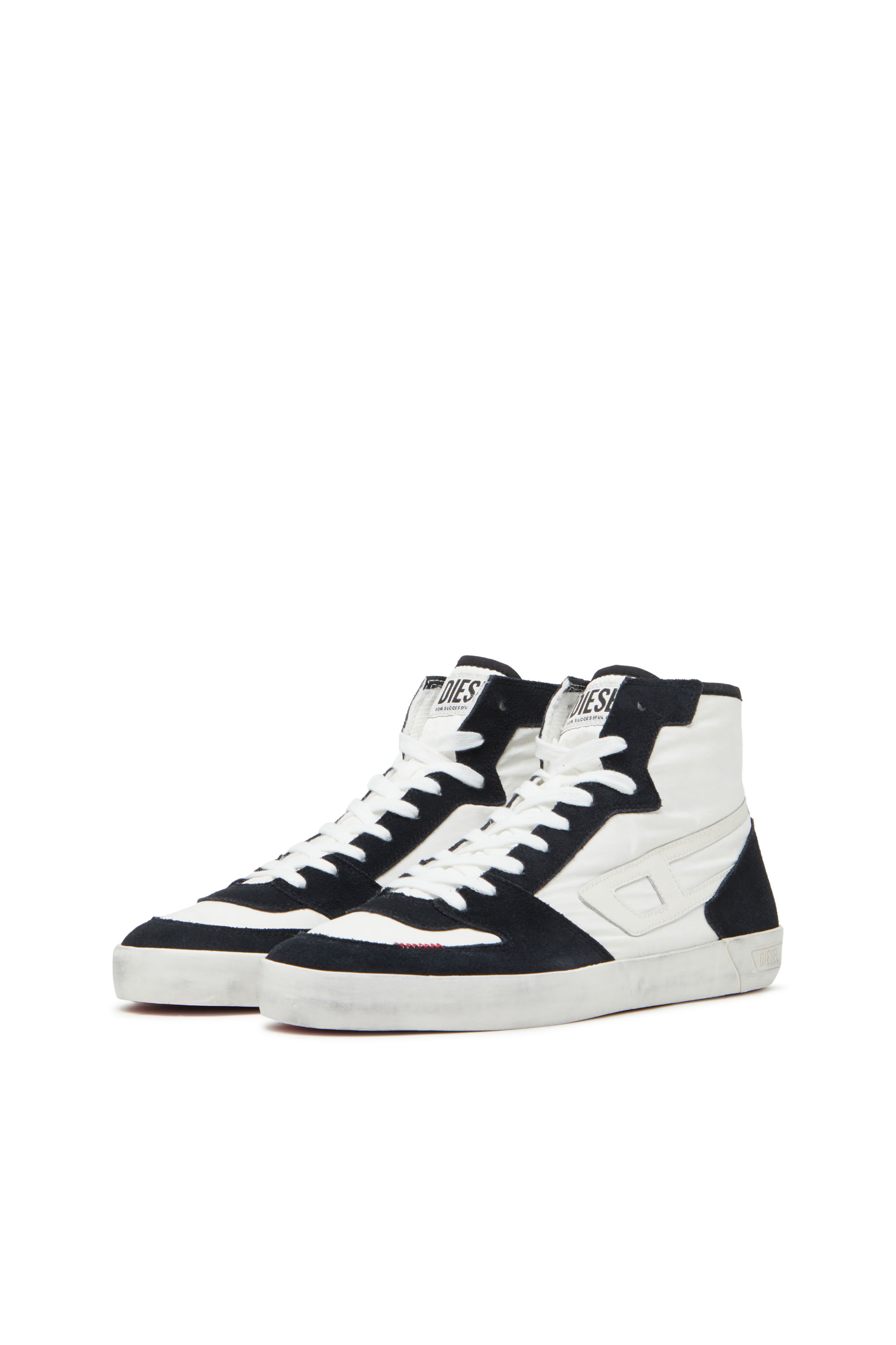 Diesel - S-LEROJI D-1 MID, Man's S-Leroji D-Padded-ripstop and suede high-top sneakers in Black/White - 8