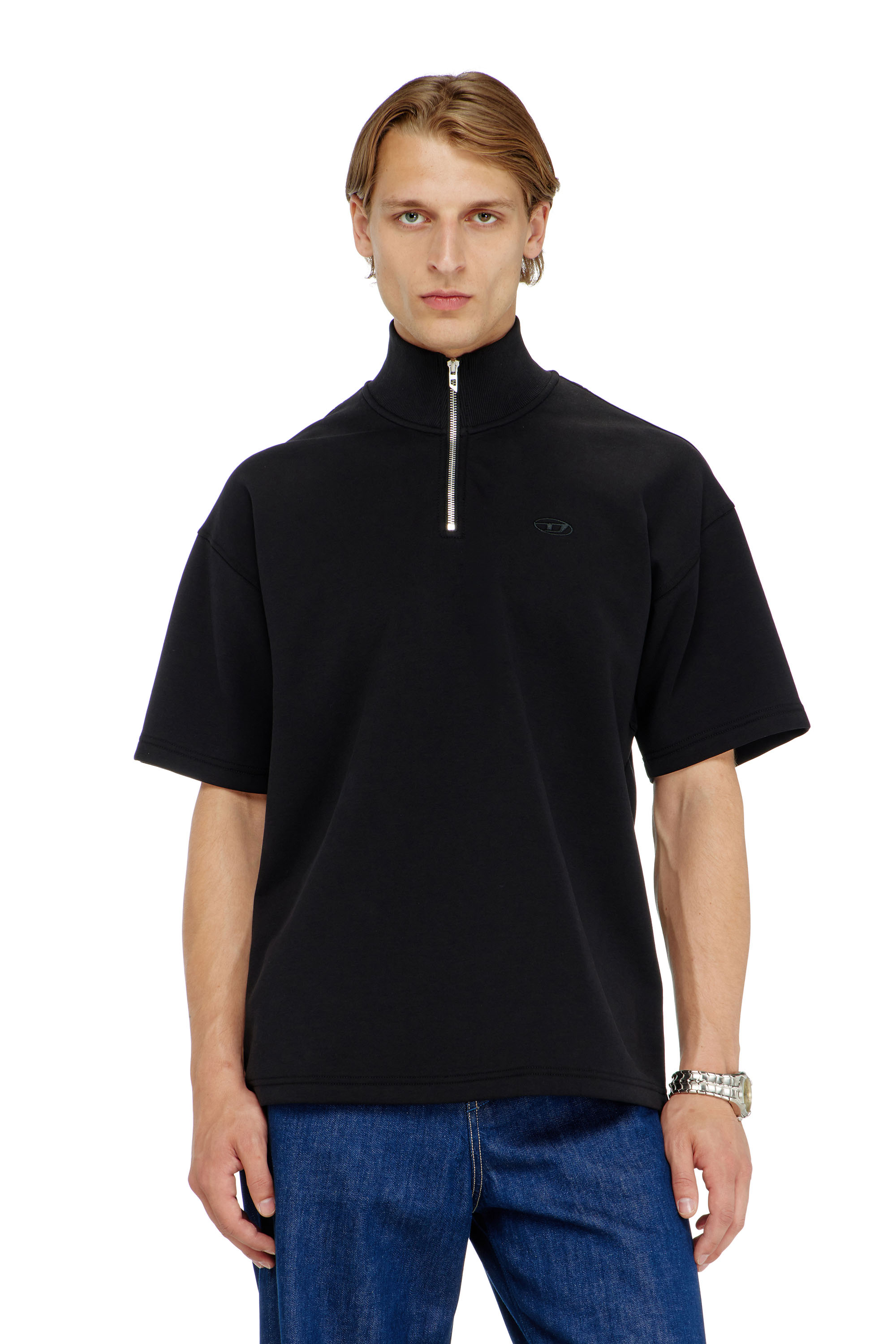 Diesel - S-CUBY, Man's Short-sleeve half-zip sweatshirt in light scuba in null - 1