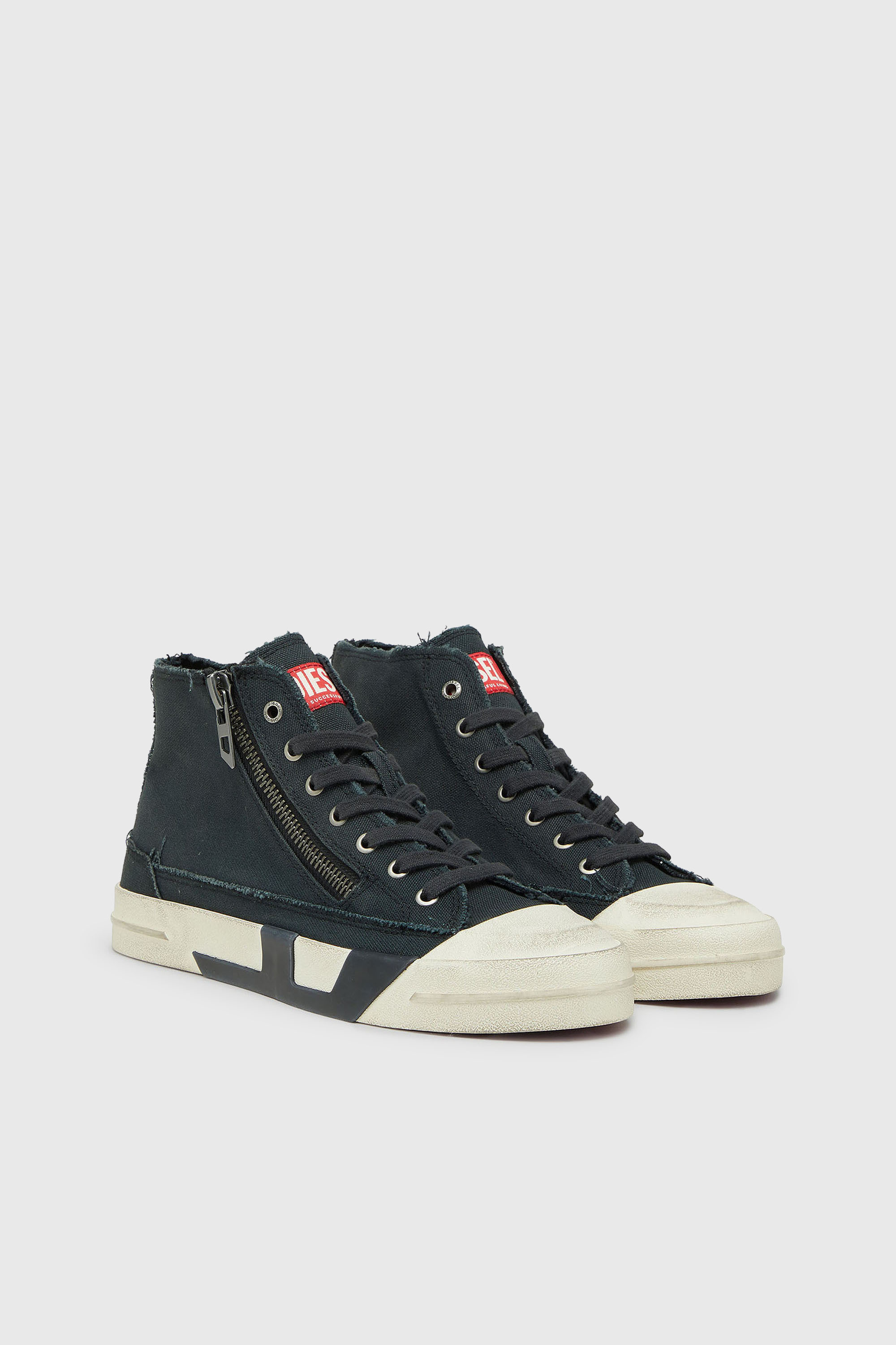 Diesel - S-D-VERSE ZIP MID II, Man's S-D-Verse -  Sneakers in frayed canvas with D logo in Black - 2