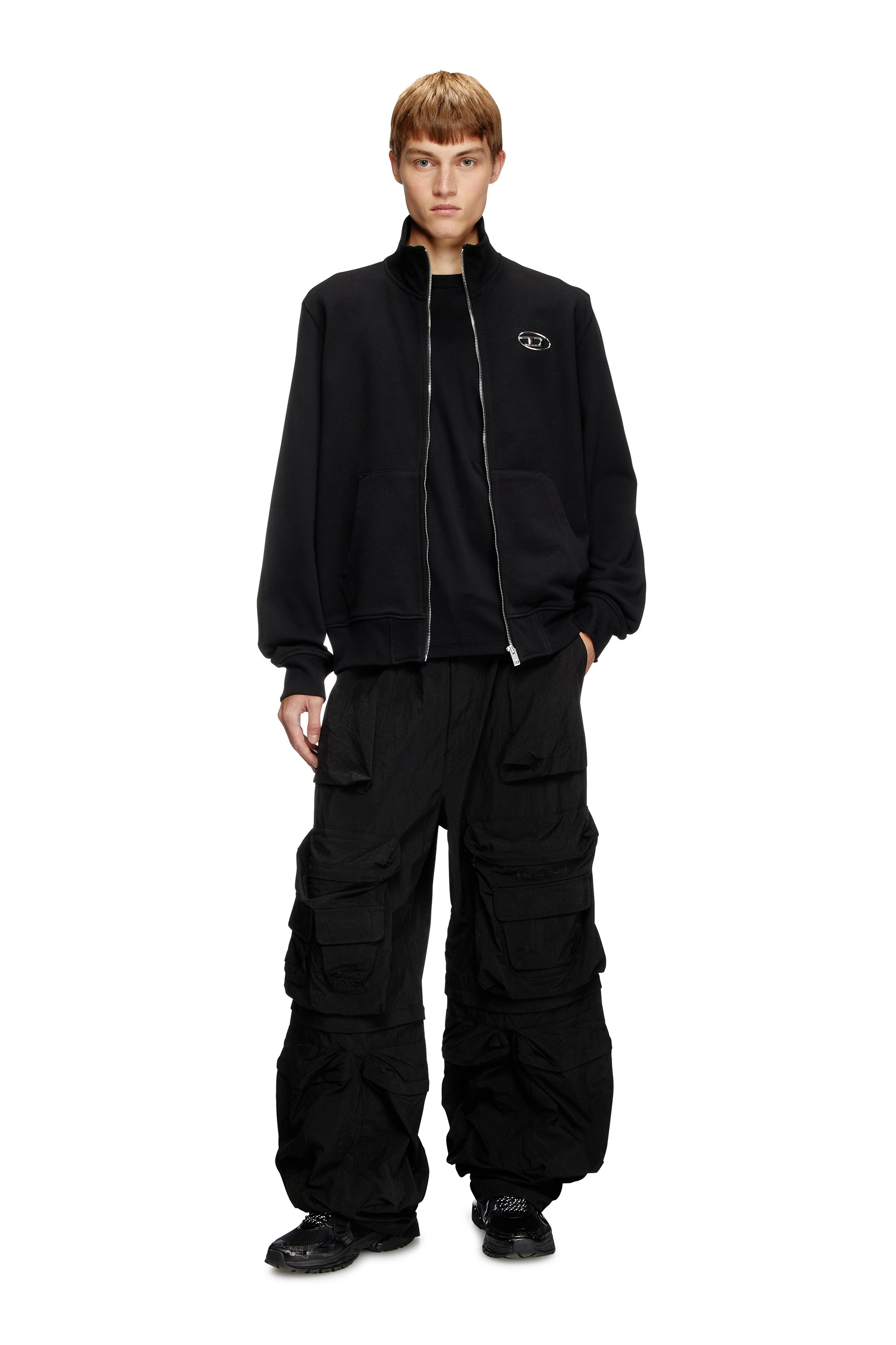 Diesel - S-GINNI-ZIP-OD, Man's Zip-up sweatshirt with metallic logo in Black - 1