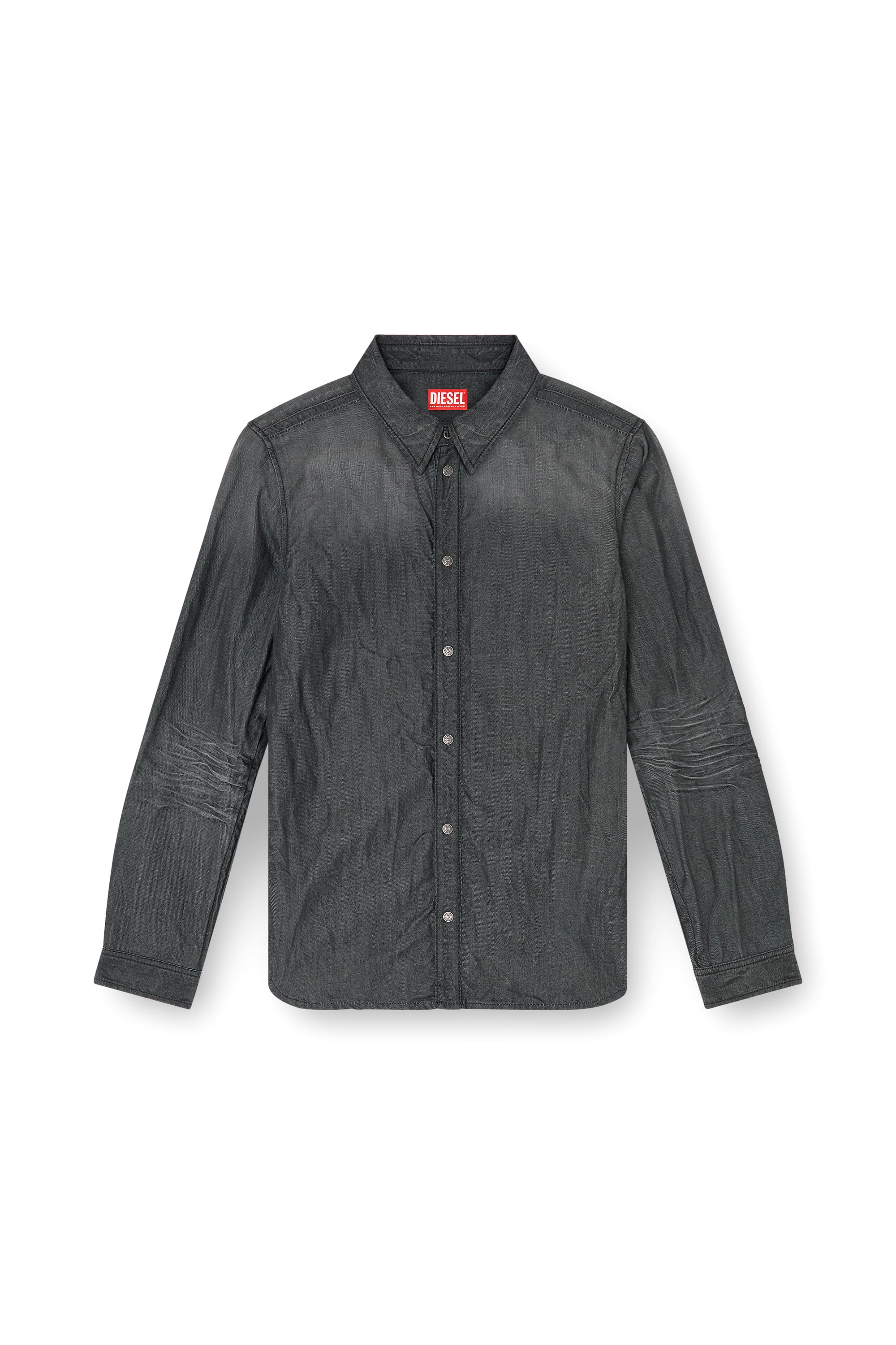 Diesel - D-SYNAR-FSJ2, Man's Shirt in creased denim in Black/Dark grey - 3