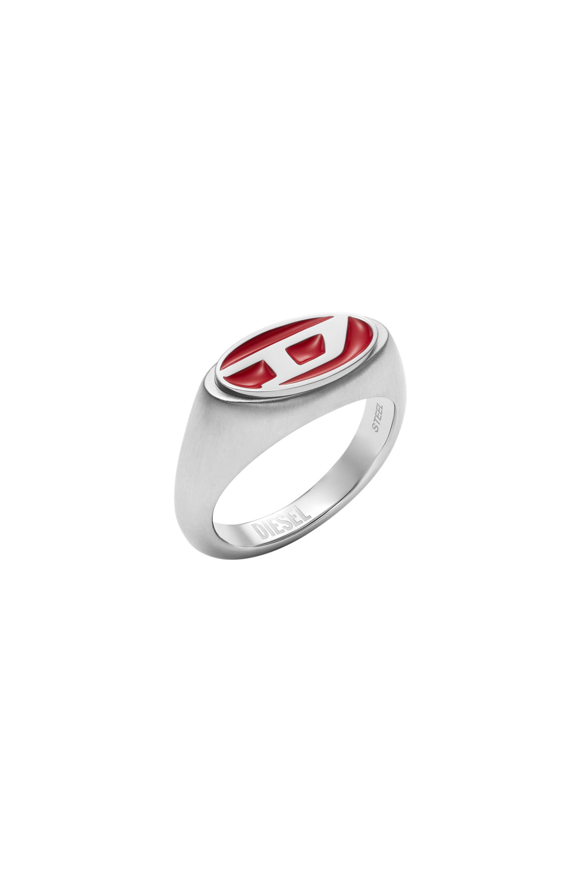 Diesel - DX1444, Unisex's Red enamel and stainless steel signet ring in Silver - 1