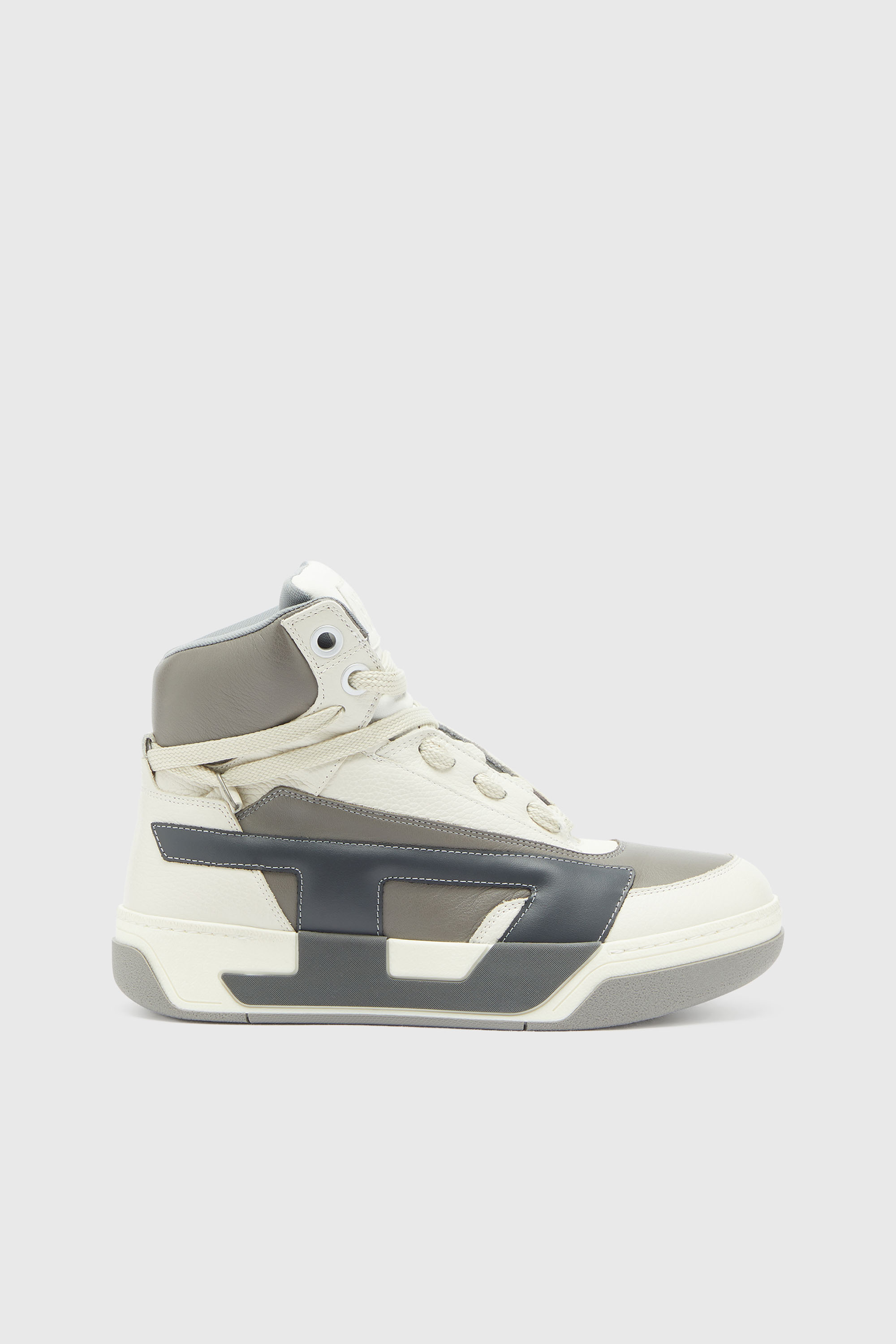 Diesel - S-D-OLLIE MID, Man's S-D-Ollie - High-top leather sneakers with D logo in White/Grey - 1