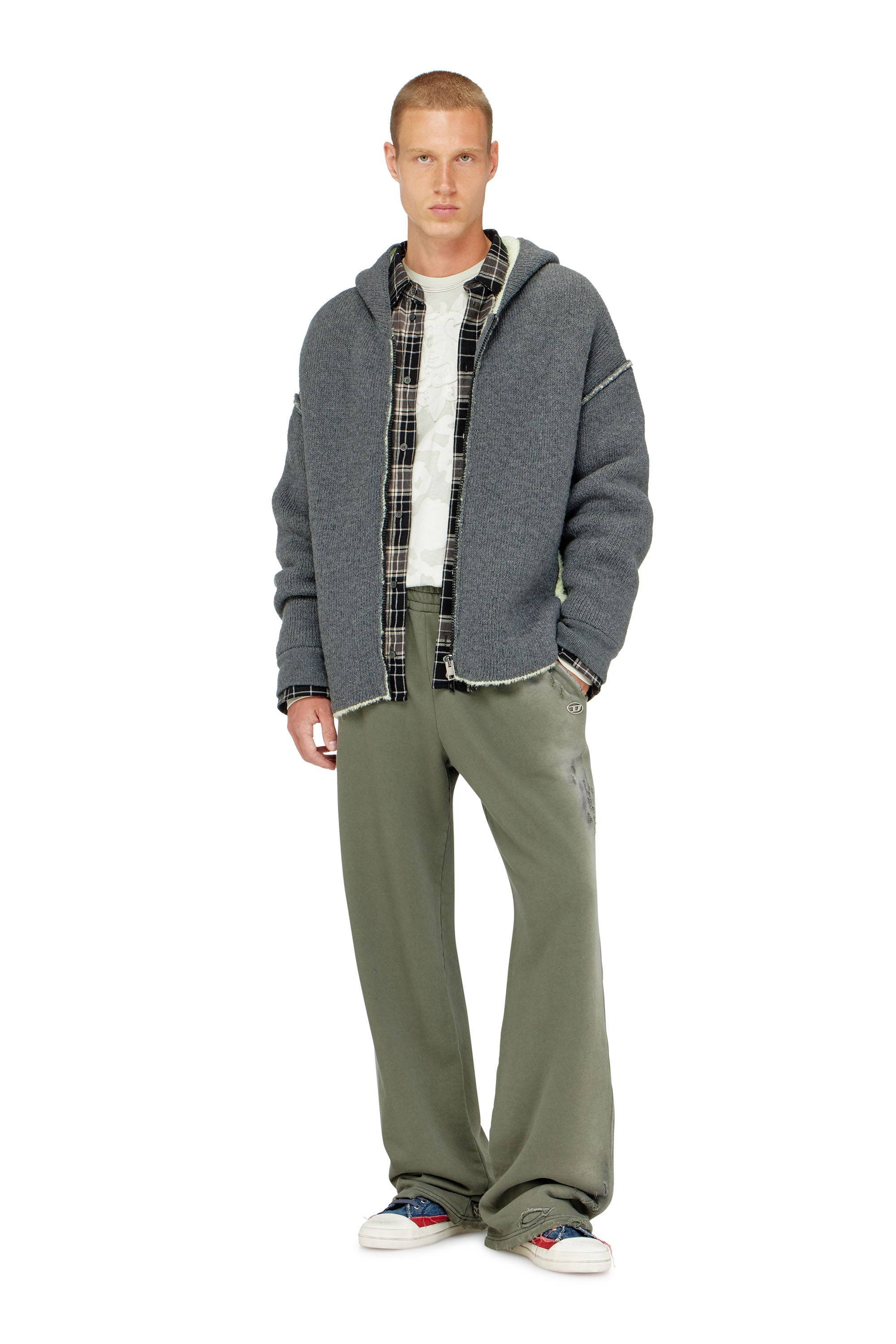 Diesel - K-BOUBBY, Man's Zip-up hoodie in dual-texture knit in Grey - 2