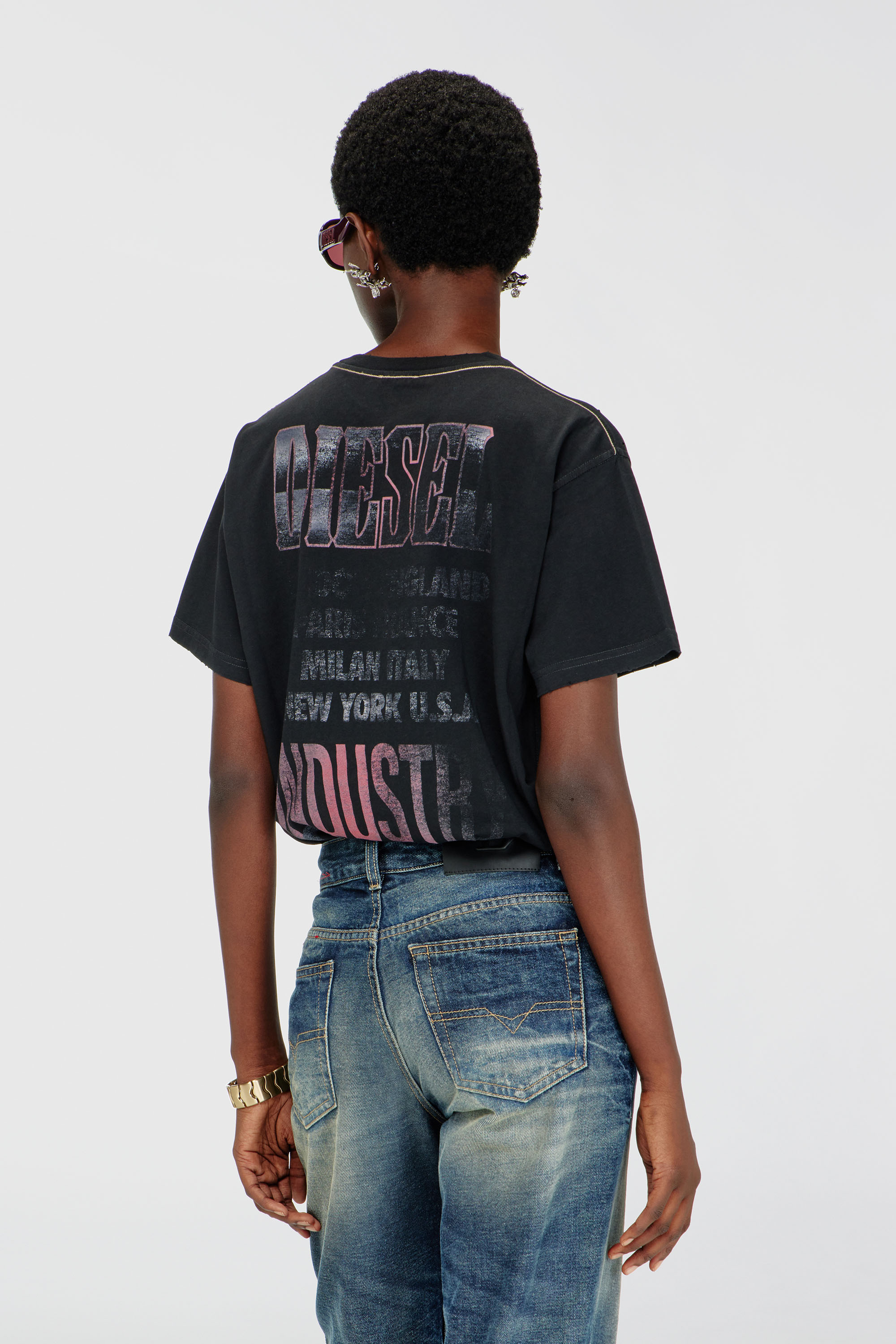 Diesel - T-MARLY, Woman's T-shirt with concert graphics and crystals in Black - 4