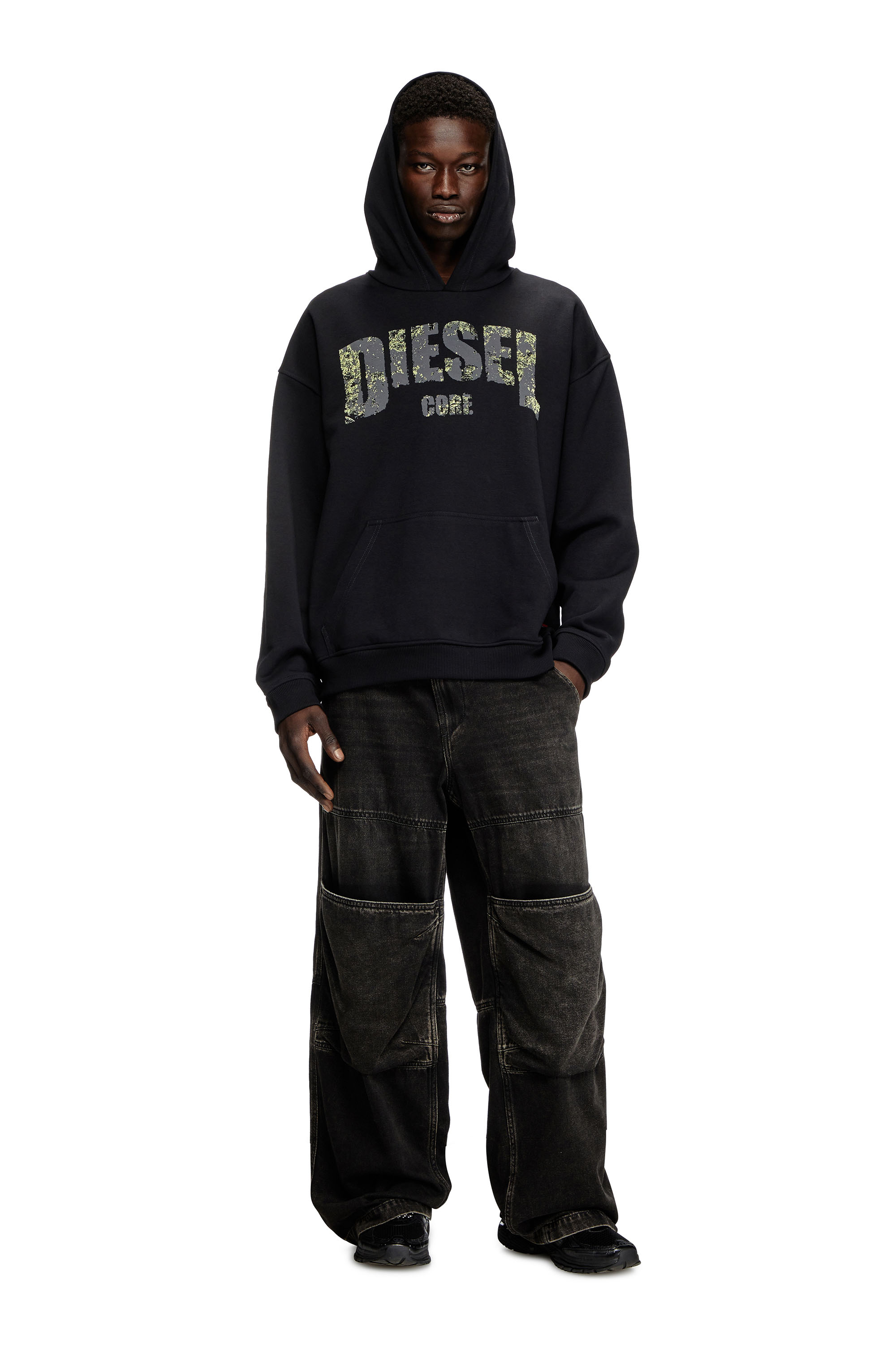 Diesel - S-BOXT-HOOD-R13, Man's Hoodie with destroyed-effect logo print in Black - 2