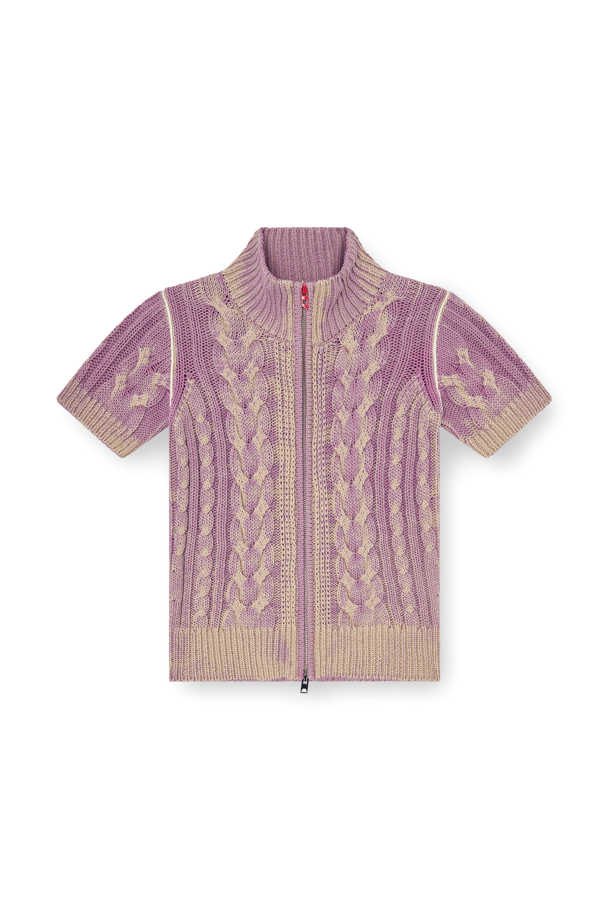 Diesel - M-ELANA, Woman's Short-sleeve zip cardigan in cable knit in Violet - 3