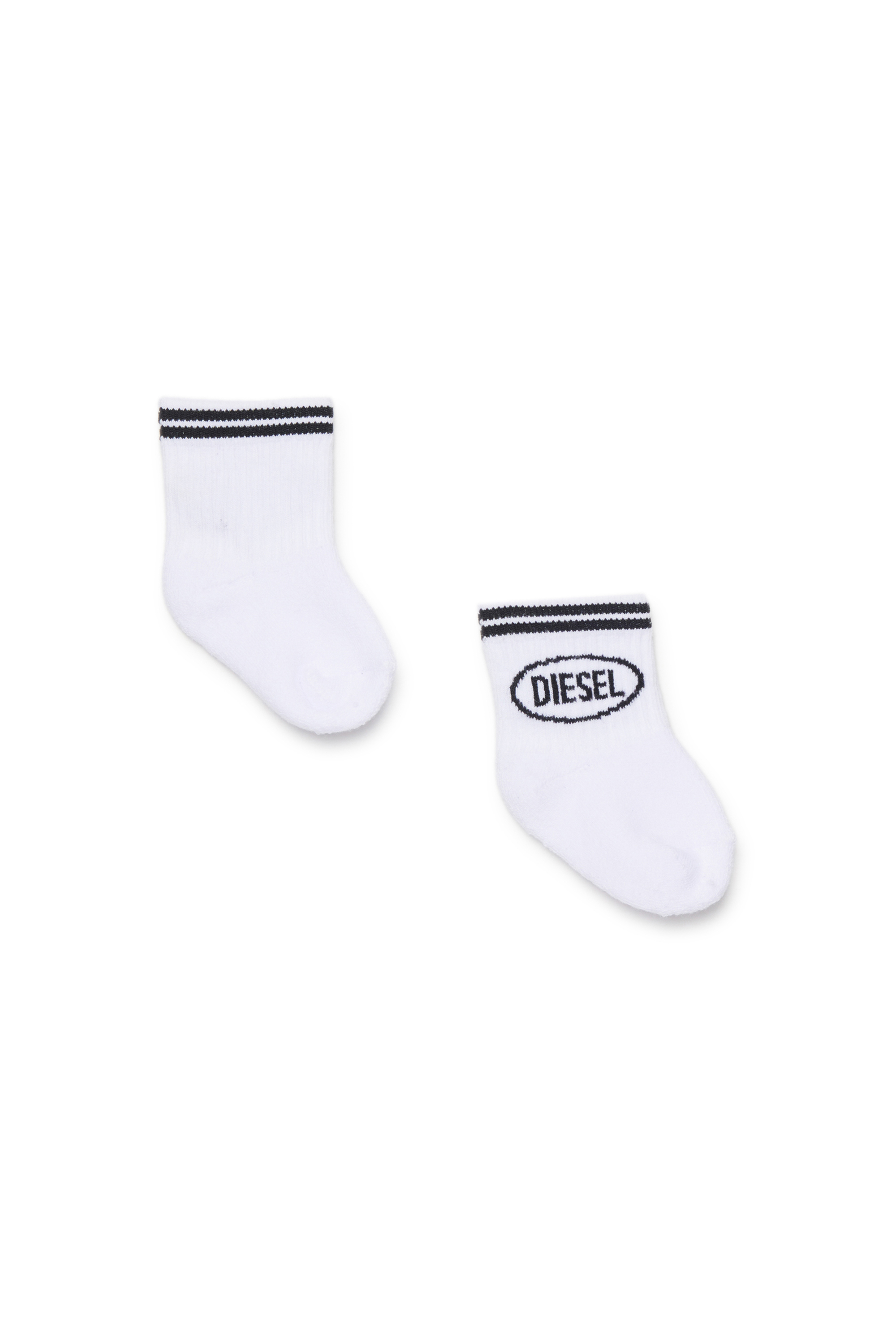 Diesel - ZOLPYB, Unisex's Cotton socks with striped cuffs in White/Black - 1