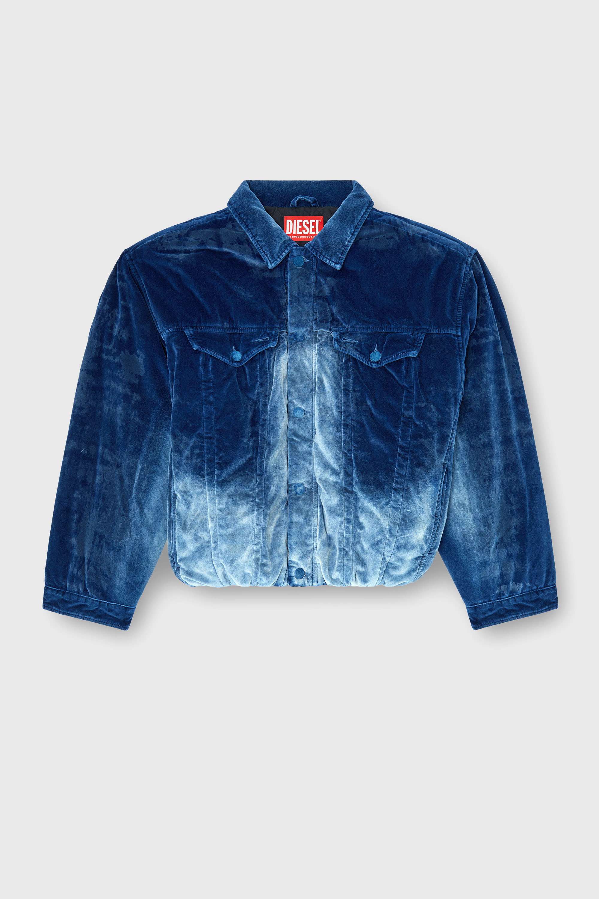 Diesel - D-MORVI-FSJ, Man's Elasticated trucker jacket in velvet denim in Dark Blue - 2