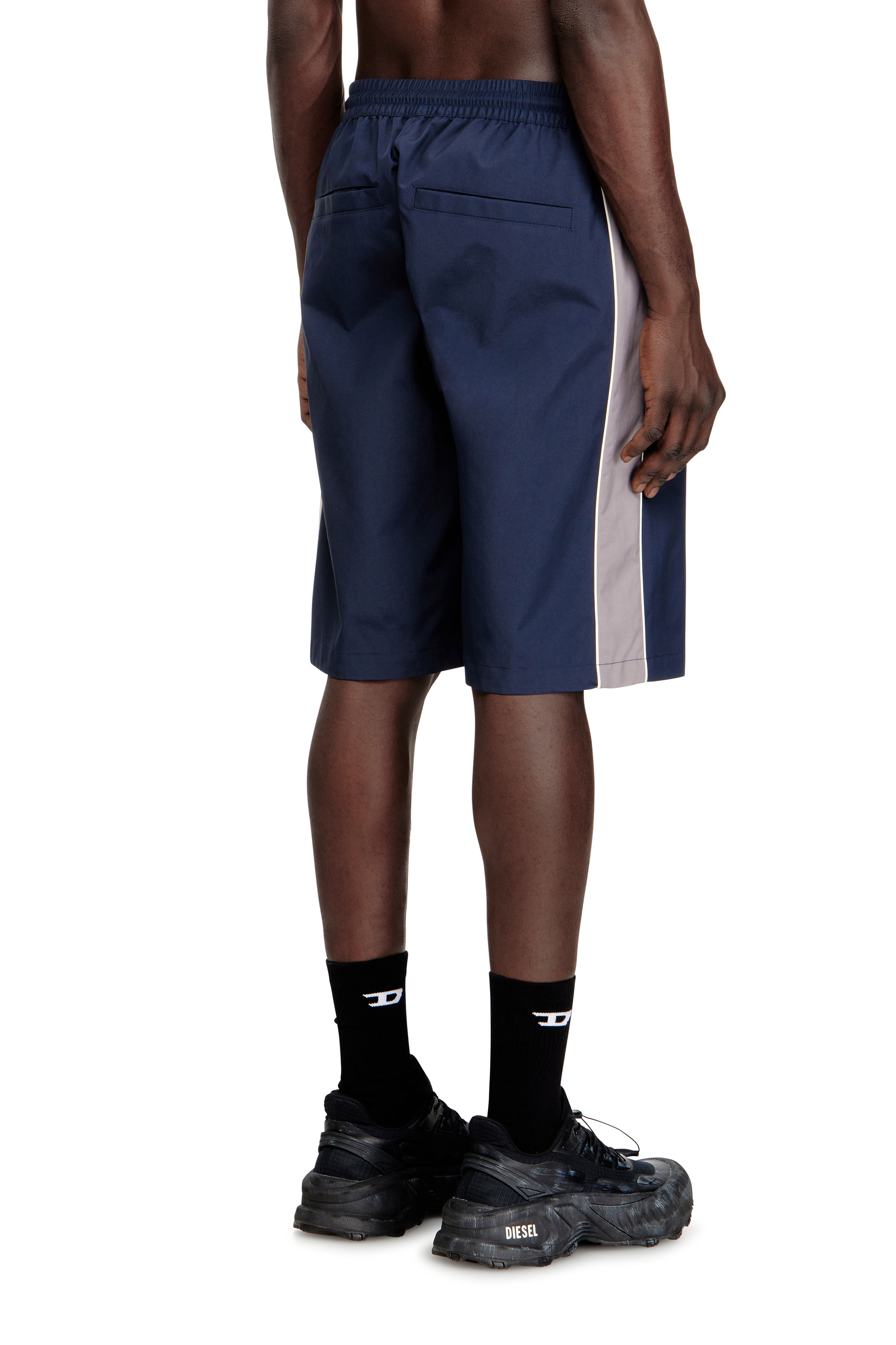 Diesel - P-HIVES-SHORT-DGAM, Man's Nylon shorts with contrast piping in Blue - 4