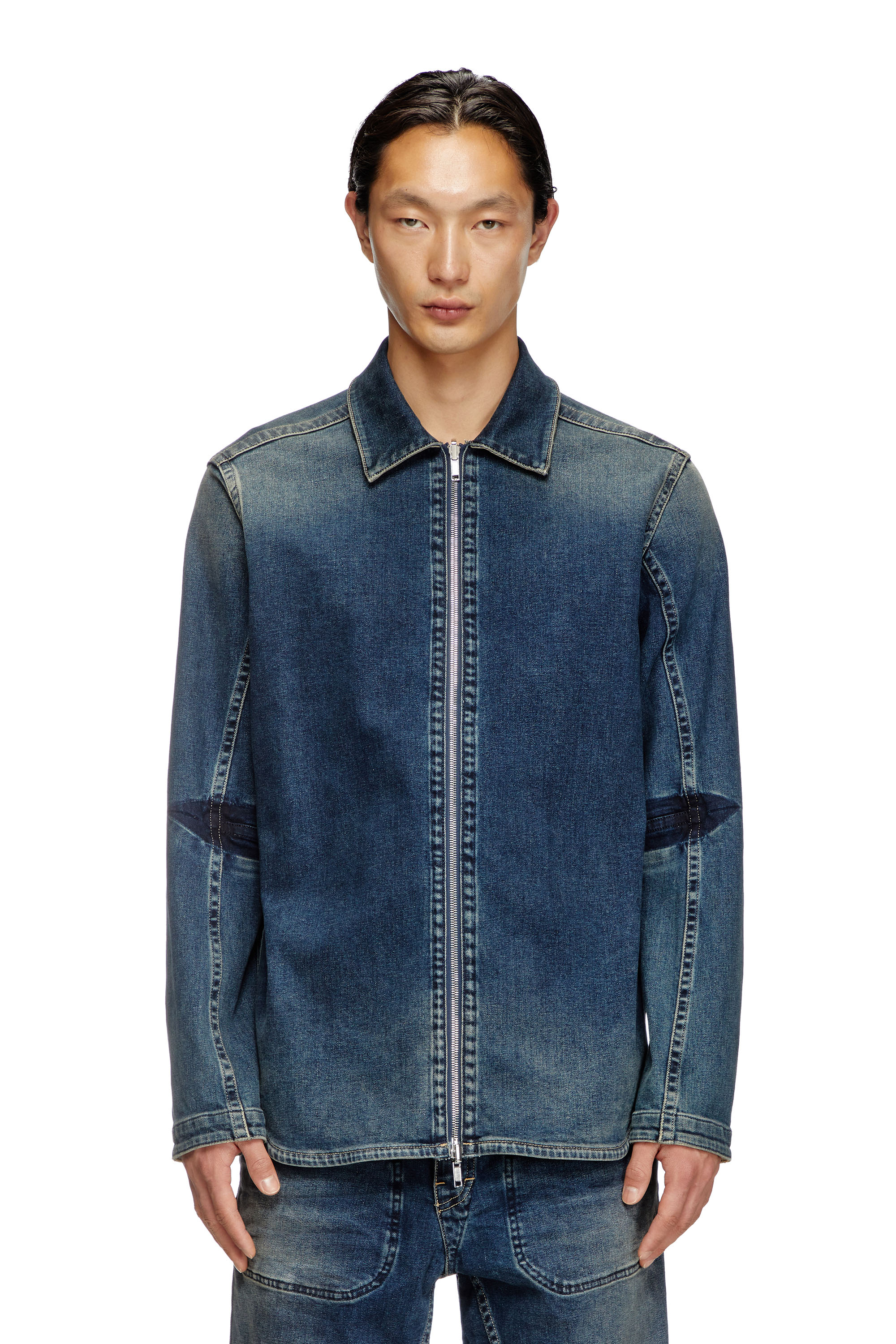 Diesel - D-SIMPLY-RE, Man's Zipped shirt in Rehab denim in Dark Blue - 2