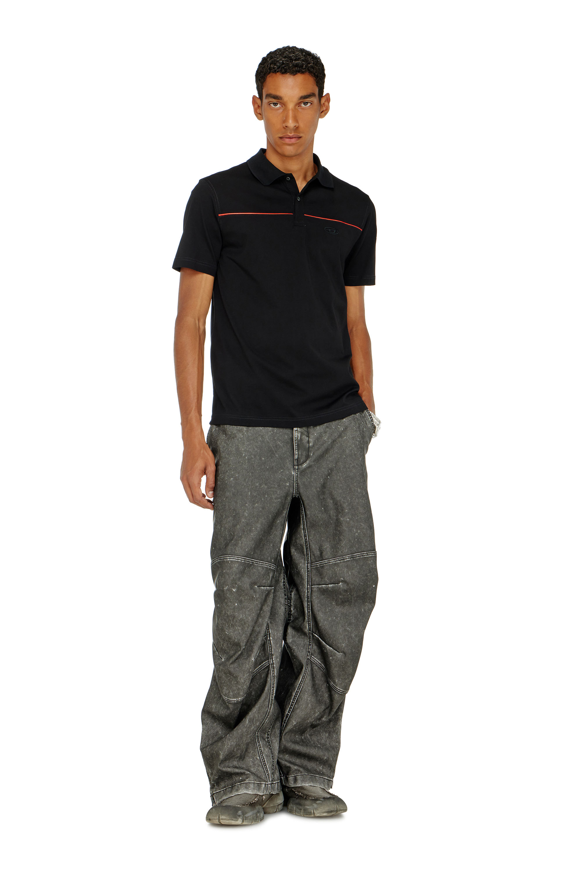 Diesel - T-REJUST-PIPING, Man's Polo shirt with contrast piping in Black - 1