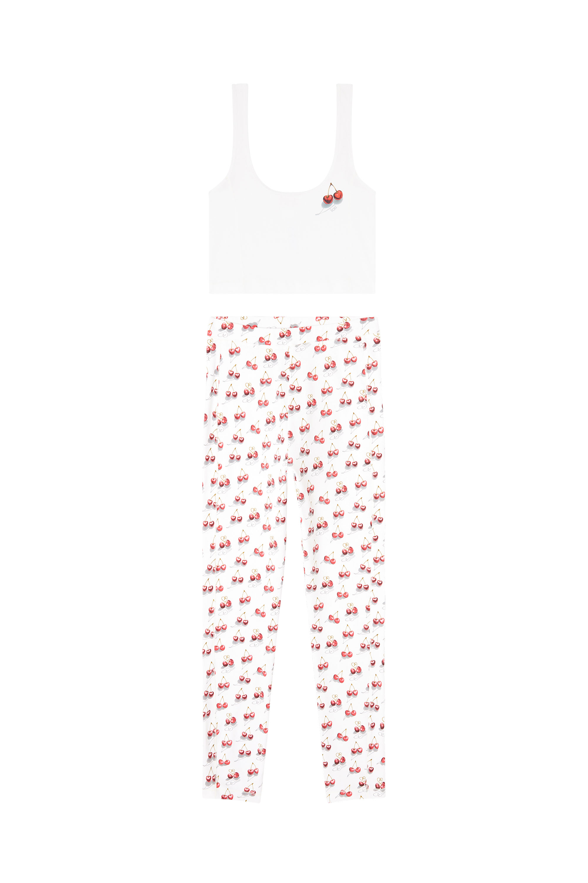 Diesel - SET-ABIGAIL-GFT, Woman's Cherry print pyjama set in stretch cotton in White/Red - 2