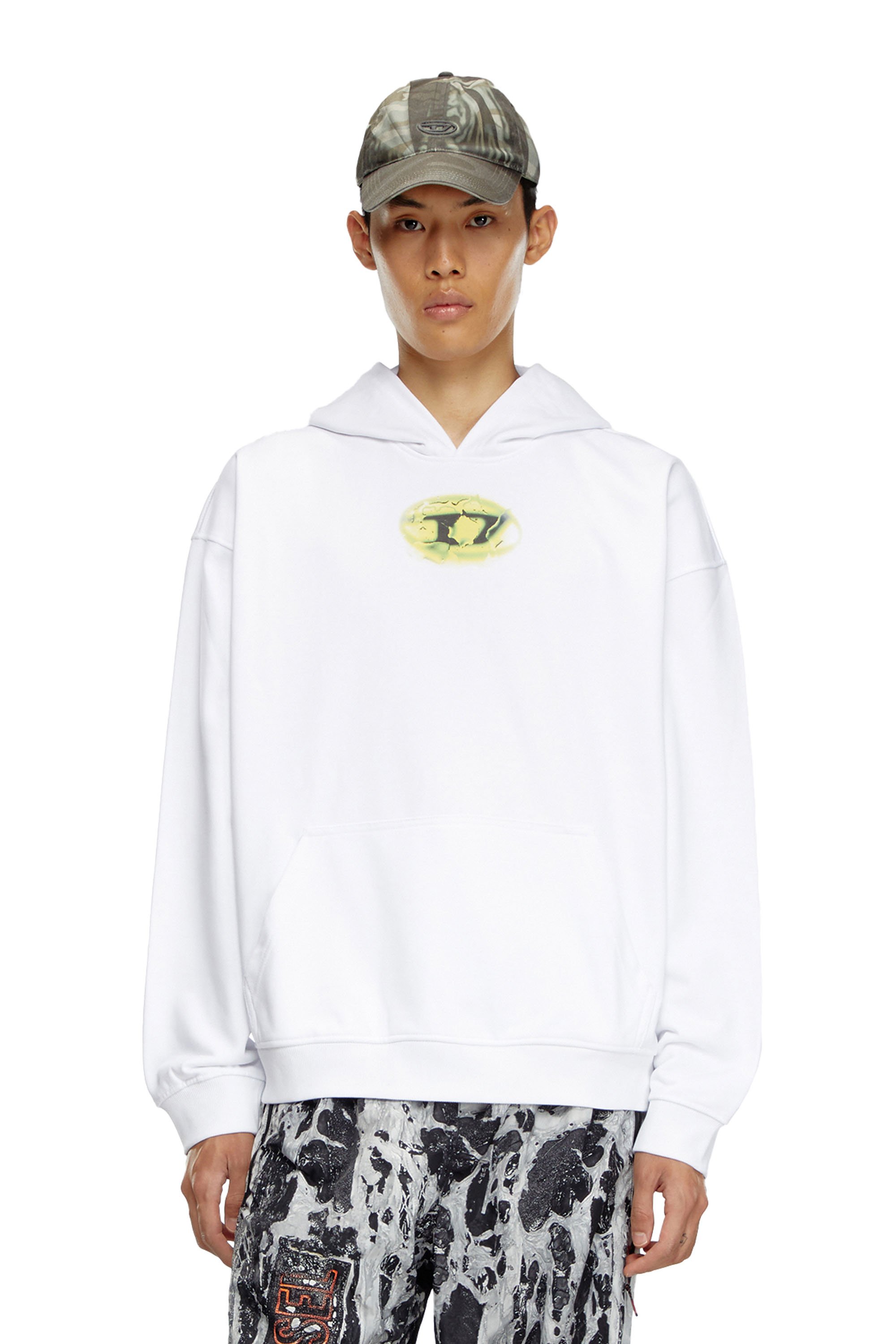 Diesel - S-BOXT-HOOD-K3, Man's Hoodie with water-effect logo print in White - 1